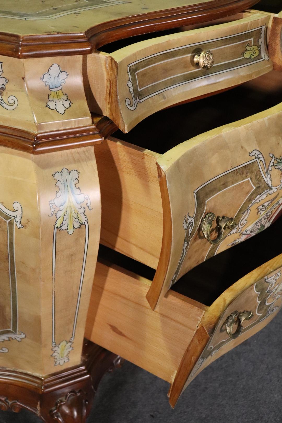 Rococo Revival Gorgeous Paint Decorate Bombe Form Italian Commode