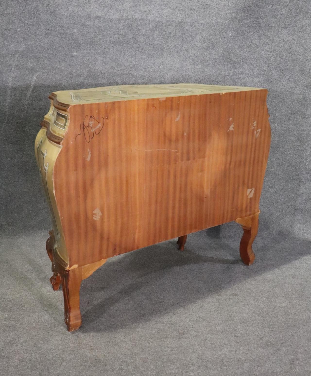 Walnut Gorgeous Paint Decorate Bombe Form Italian Commode