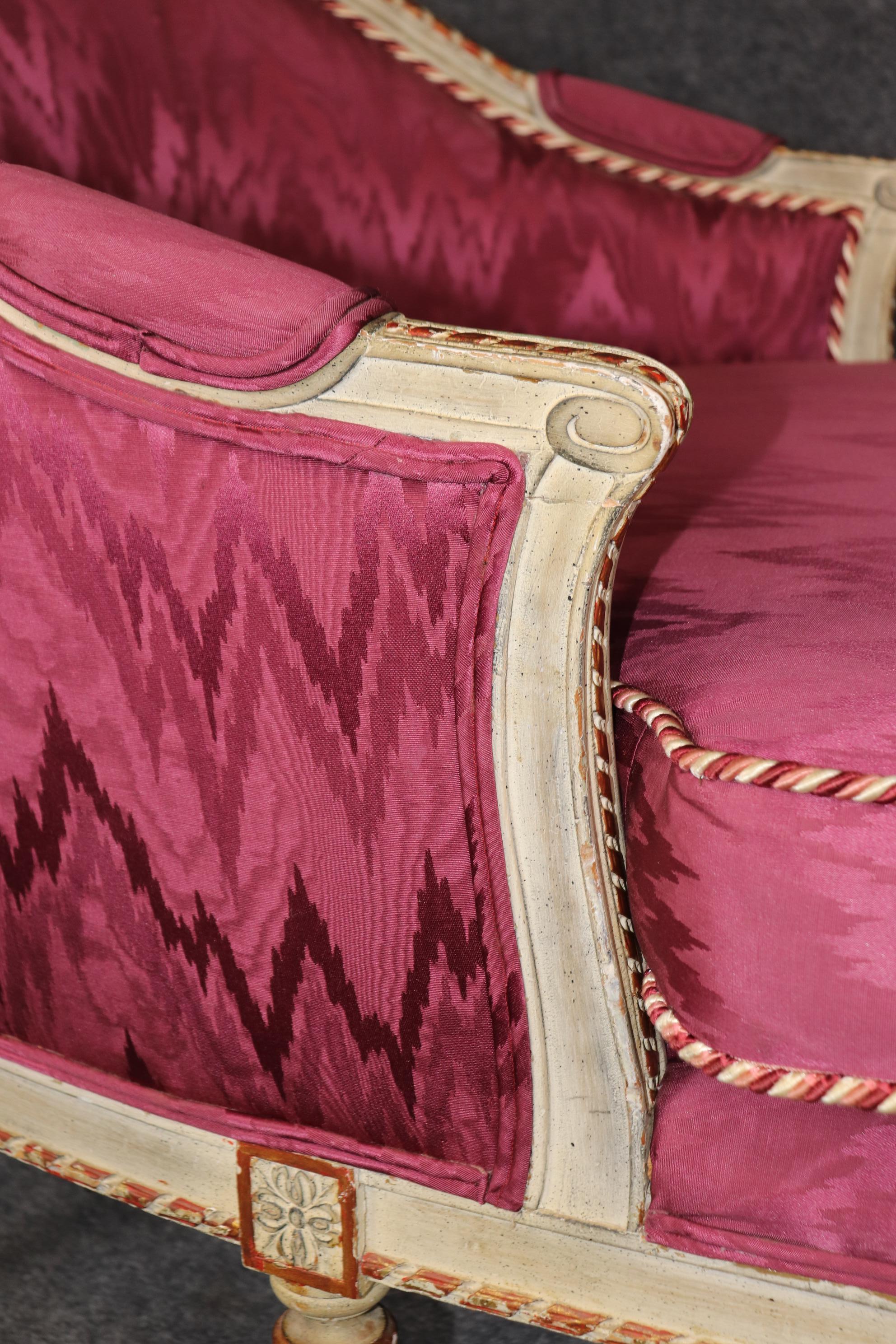 Gorgeous Paint Decorated French Louis XVI Chaise Daybed Circa 1940 For Sale 2