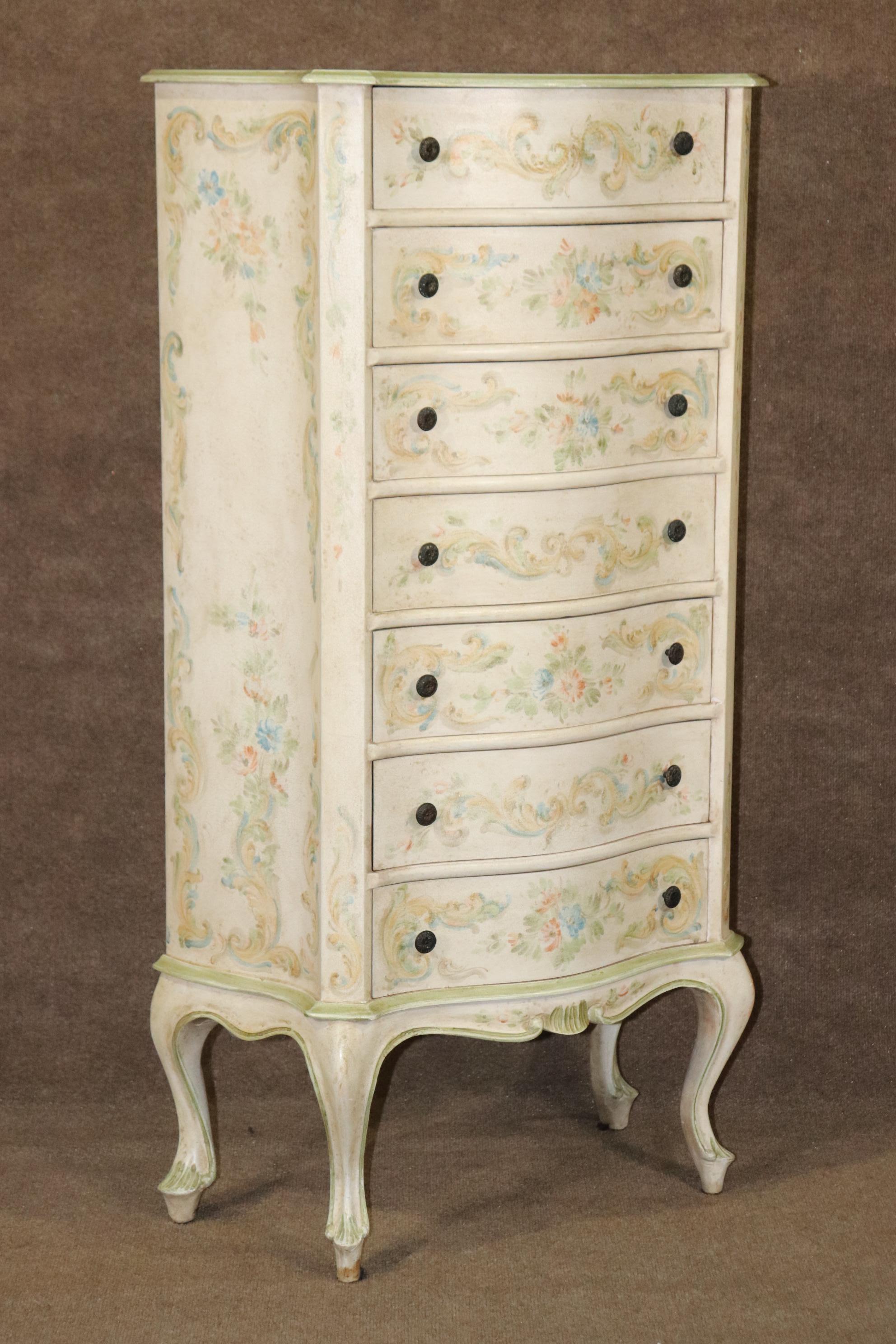 Louis XV Gorgeous Paint Decorated Venetian Style Italian Lingerie Chest Dresser