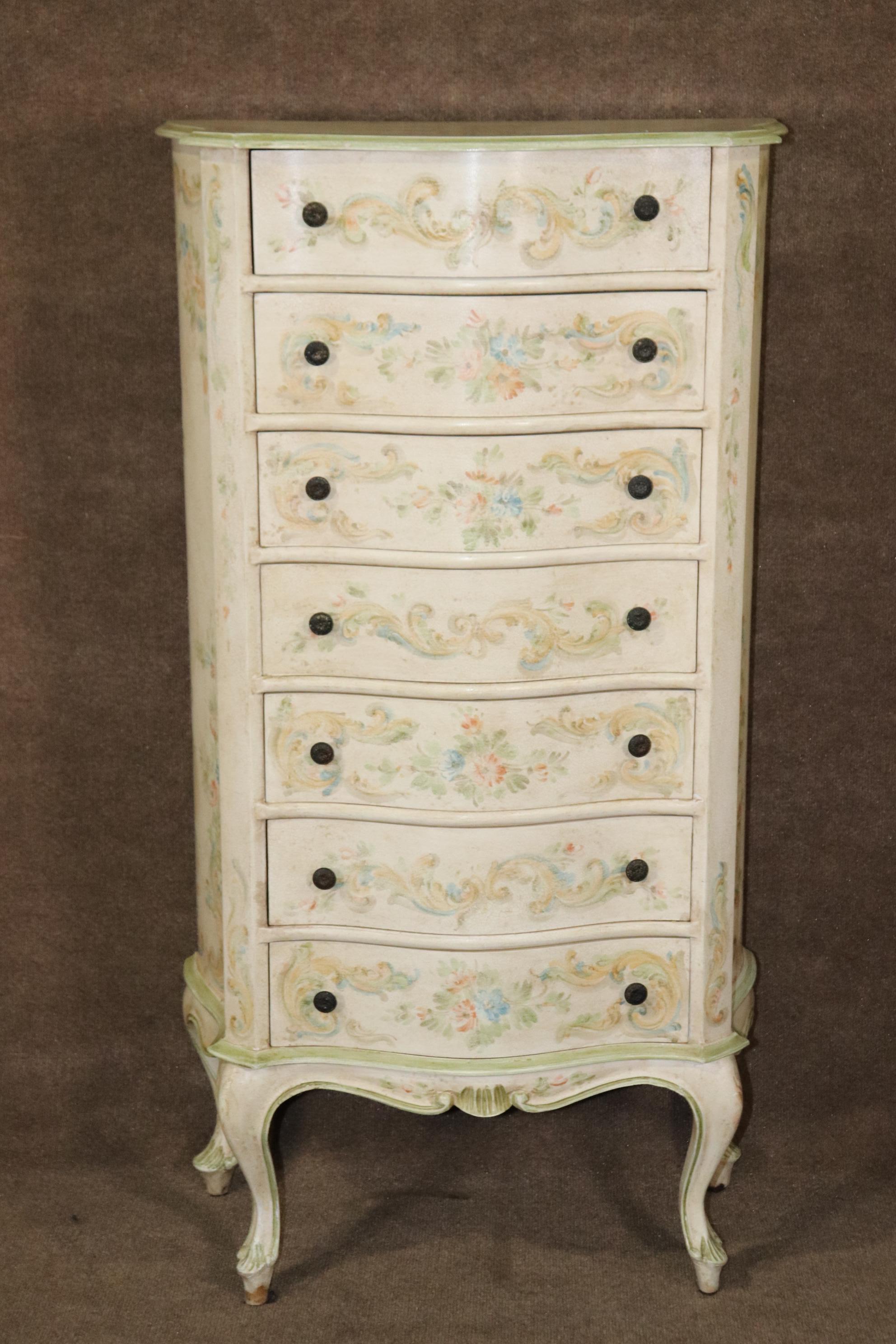 Mid-20th Century Gorgeous Paint Decorated Venetian Style Italian Lingerie Chest Dresser