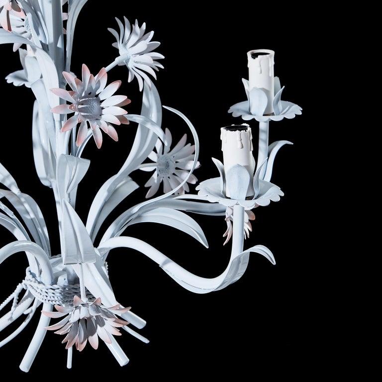 Chandelier, circa 1970s, Italy
Painted metal, flower decor, 5 candle arms
Measures: height: 21.25 in.
Diameter: 18 in.

 