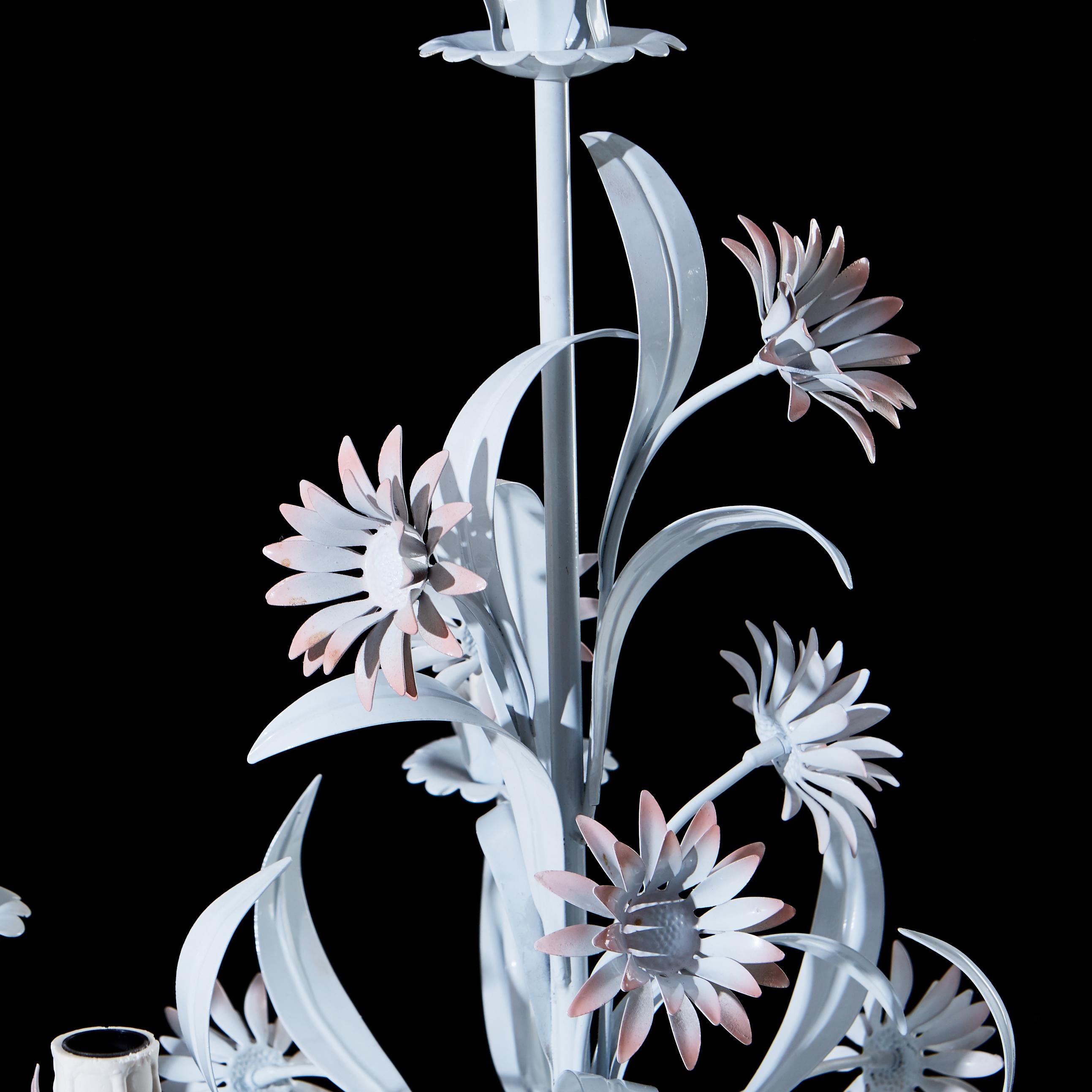Gorgeous Painted Italian Chandelier with Flower Decor In Good Condition For Sale In New York, NY