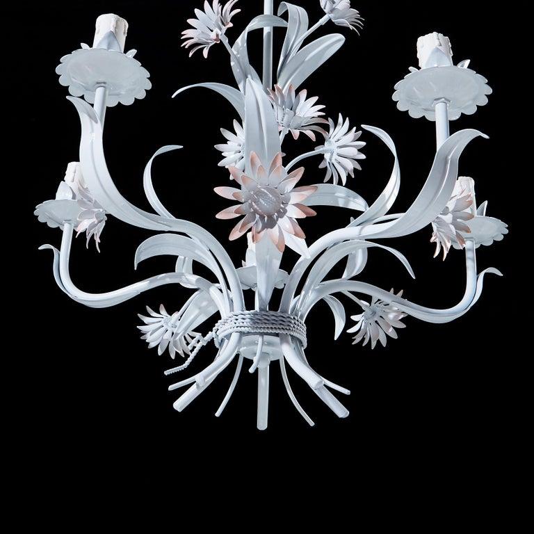 Rococo Revival Gorgeous Painted Italian Chandelier with Flower Decor For Sale