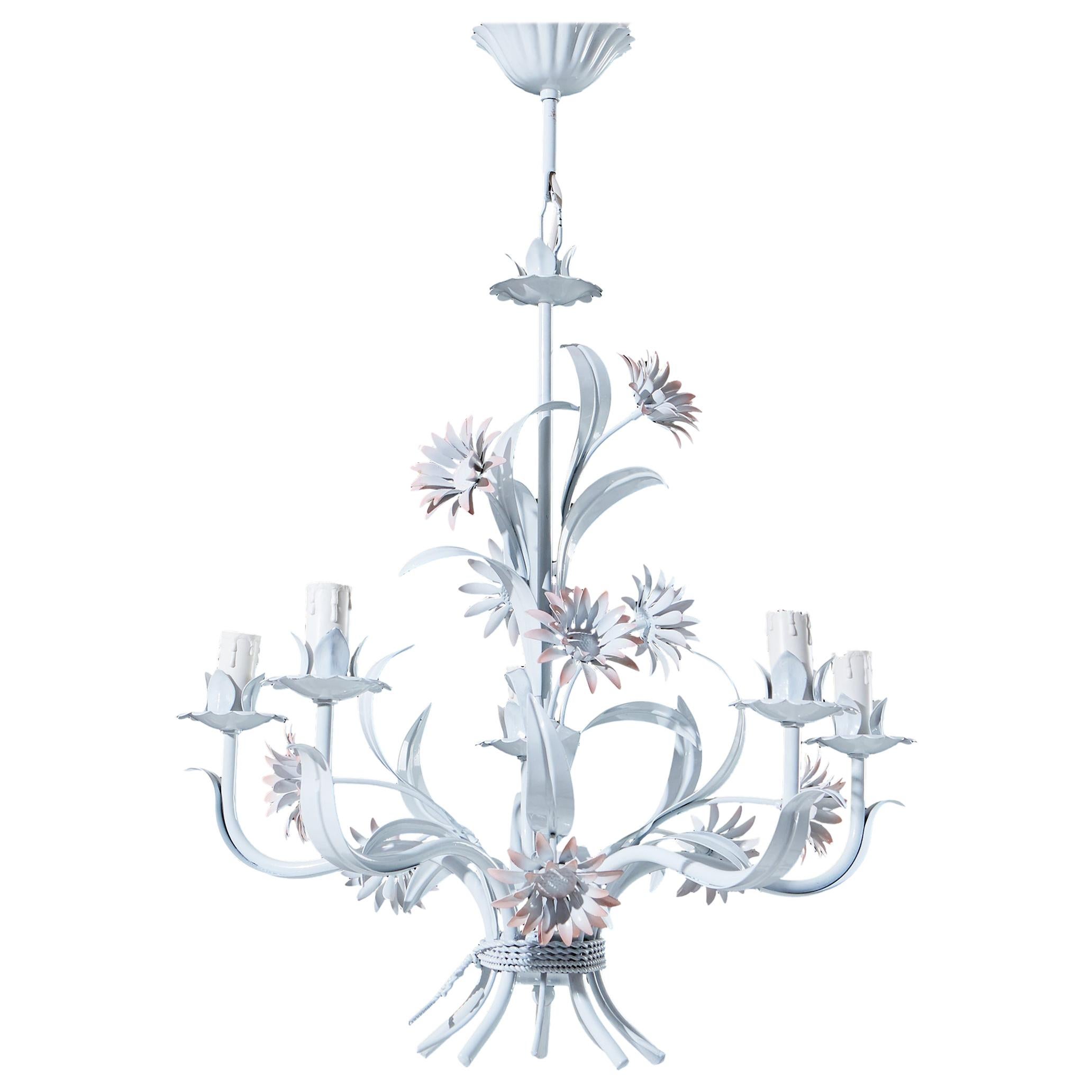 Gorgeous Painted Italian Chandelier with Flower Decor For Sale