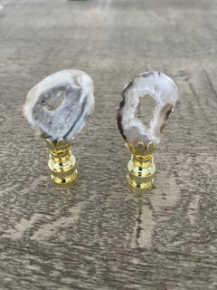 Gorgeous Pair Agate Quartz Geode Lamp Finials