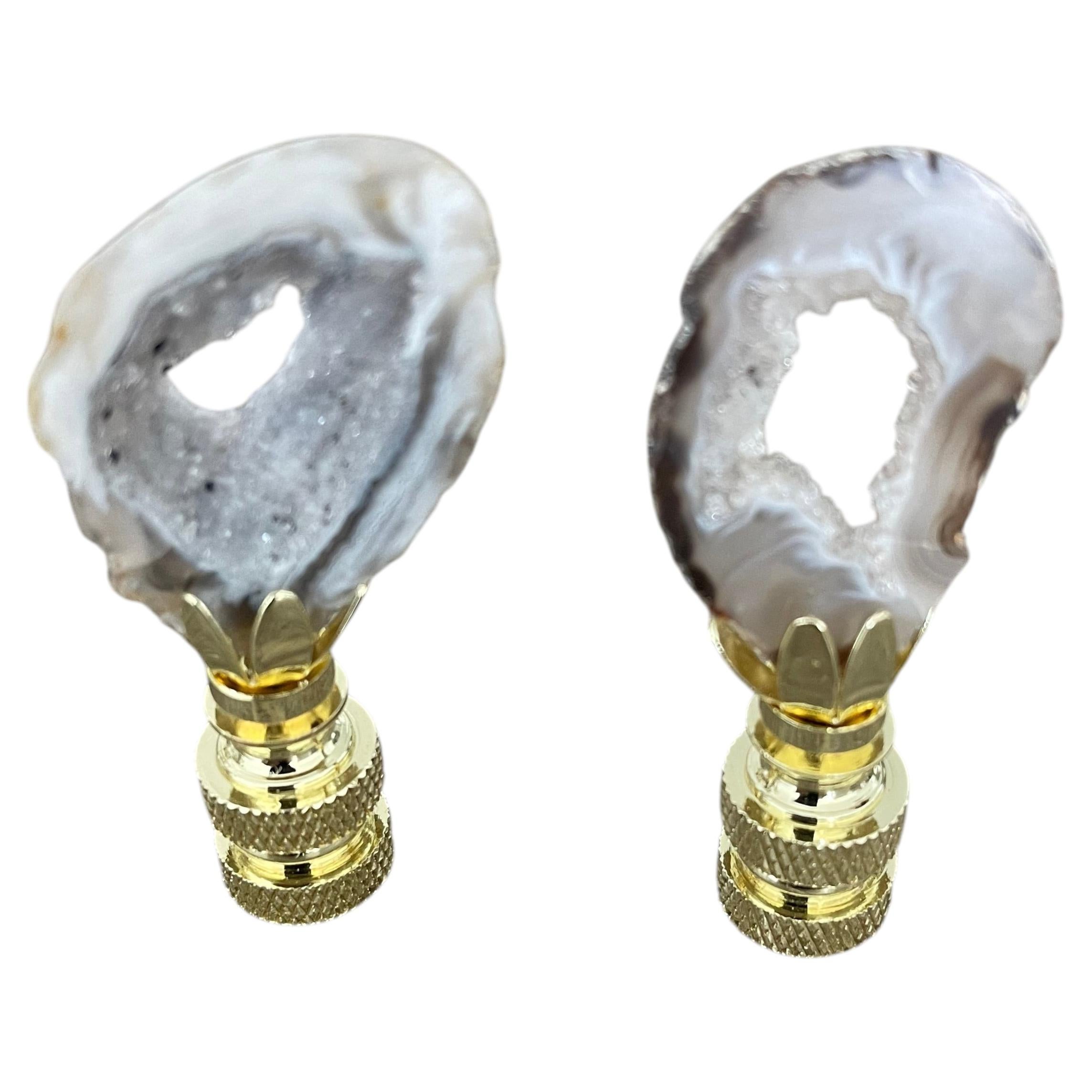 Superbe paire d'embouts de lampe en géode d'agate et de quartz