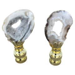 Gorgeous Pair Agate Quartz Geode Lamp Finials