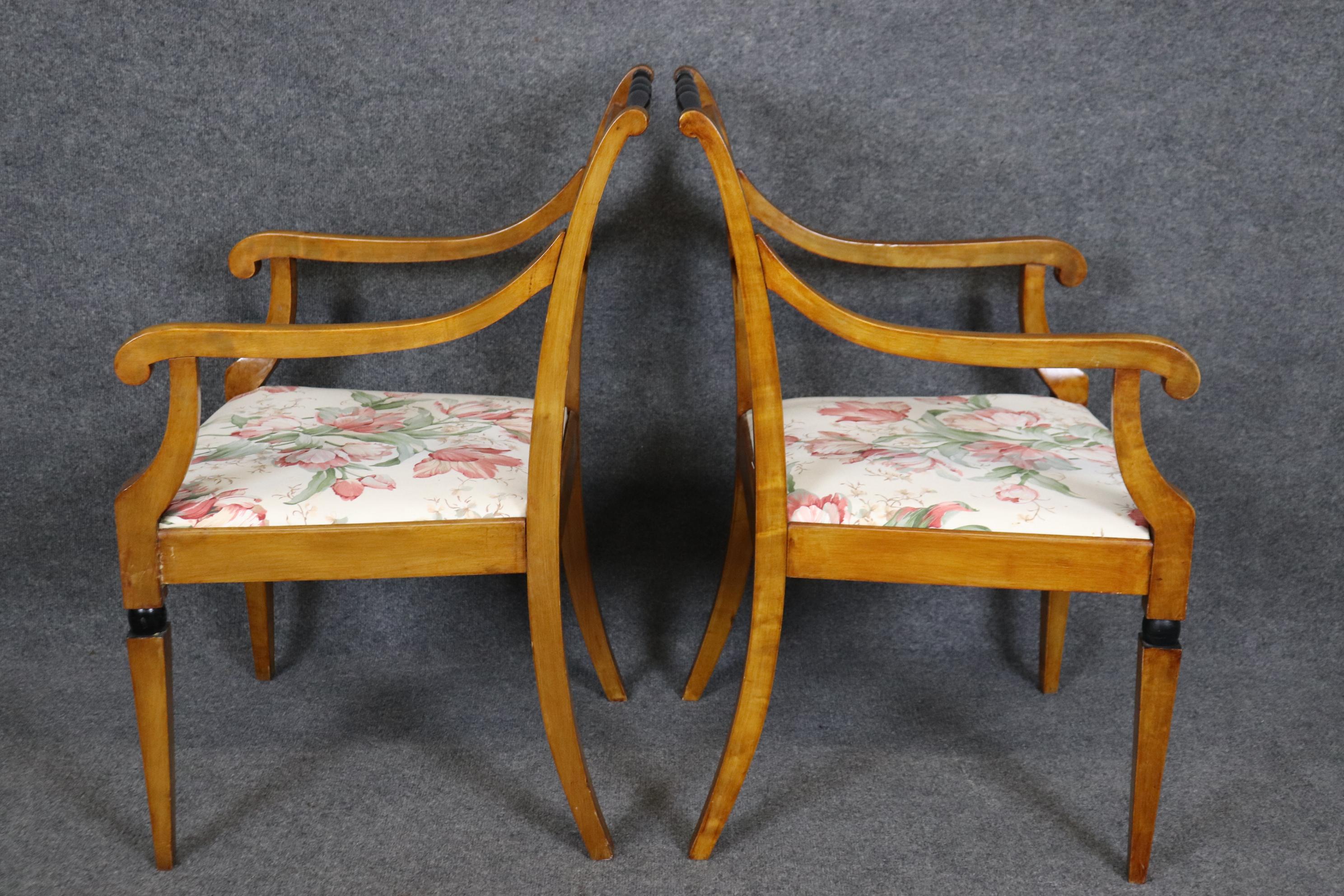 Gorgeous Pair Biedermeier Style Ebonized Birch Armchairs  In Good Condition For Sale In Swedesboro, NJ