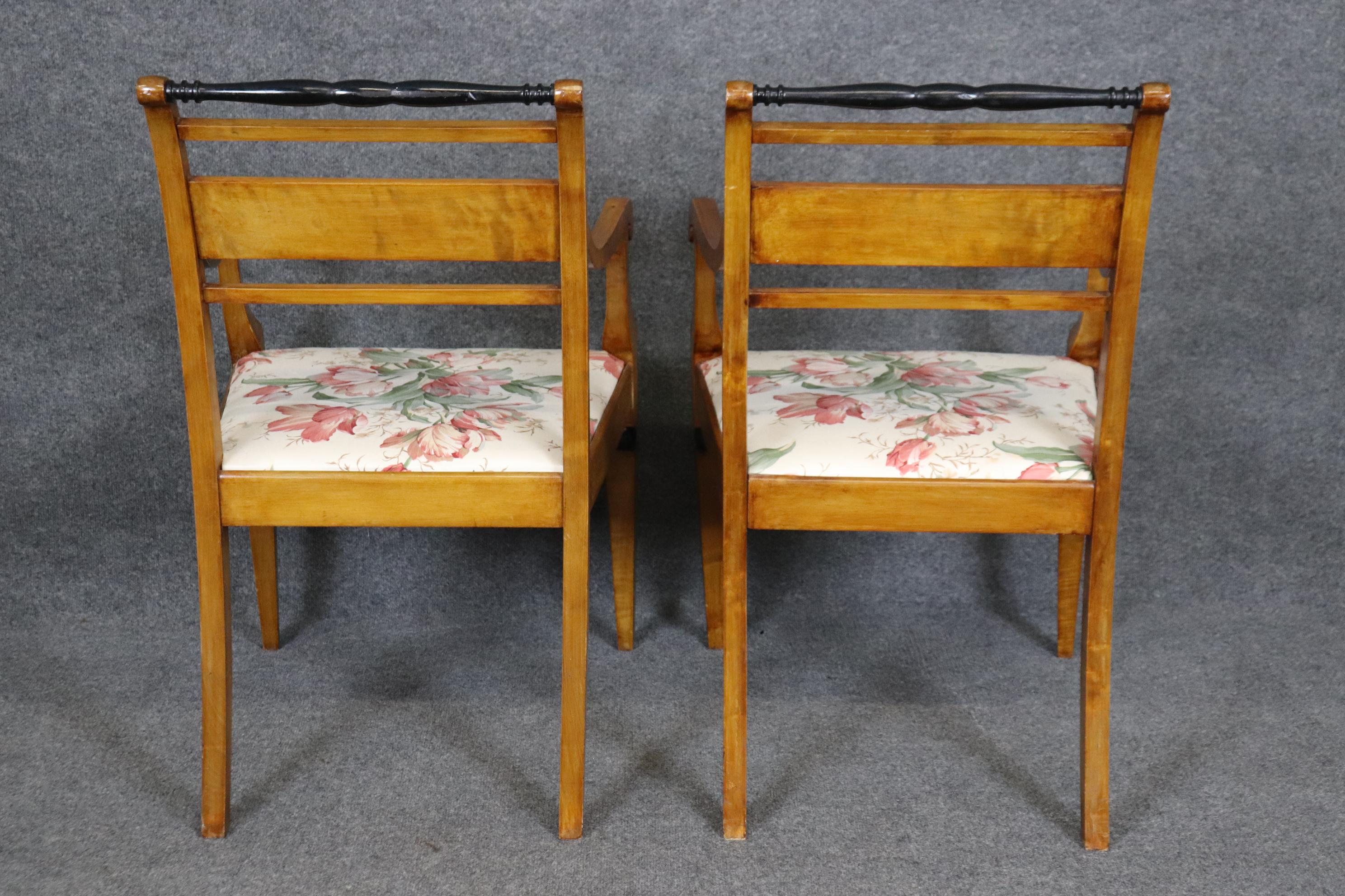 Early 20th Century Gorgeous Pair Biedermeier Style Ebonized Birch Armchairs  For Sale