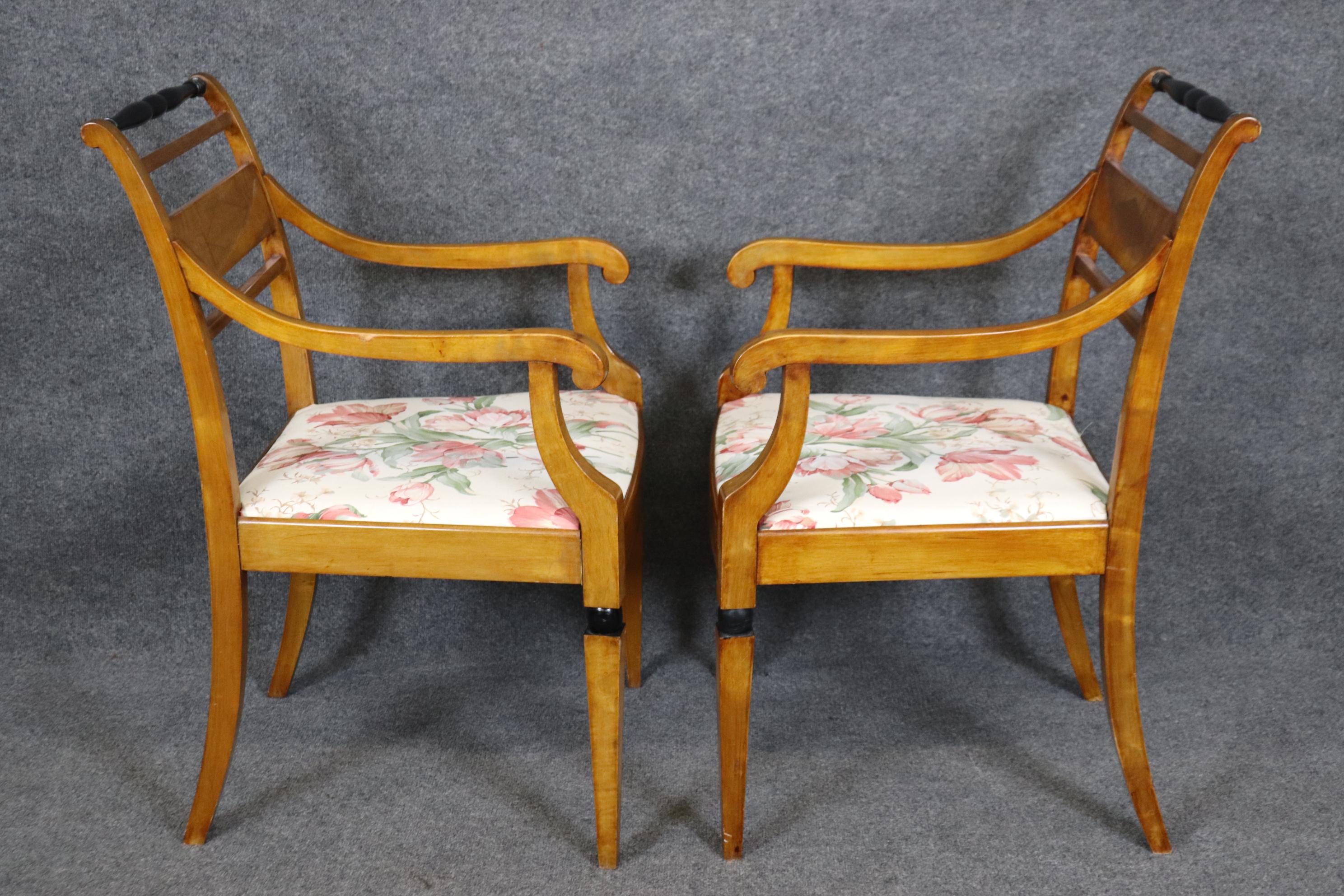 Gorgeous Pair Biedermeier Style Ebonized Birch Armchairs  For Sale 1