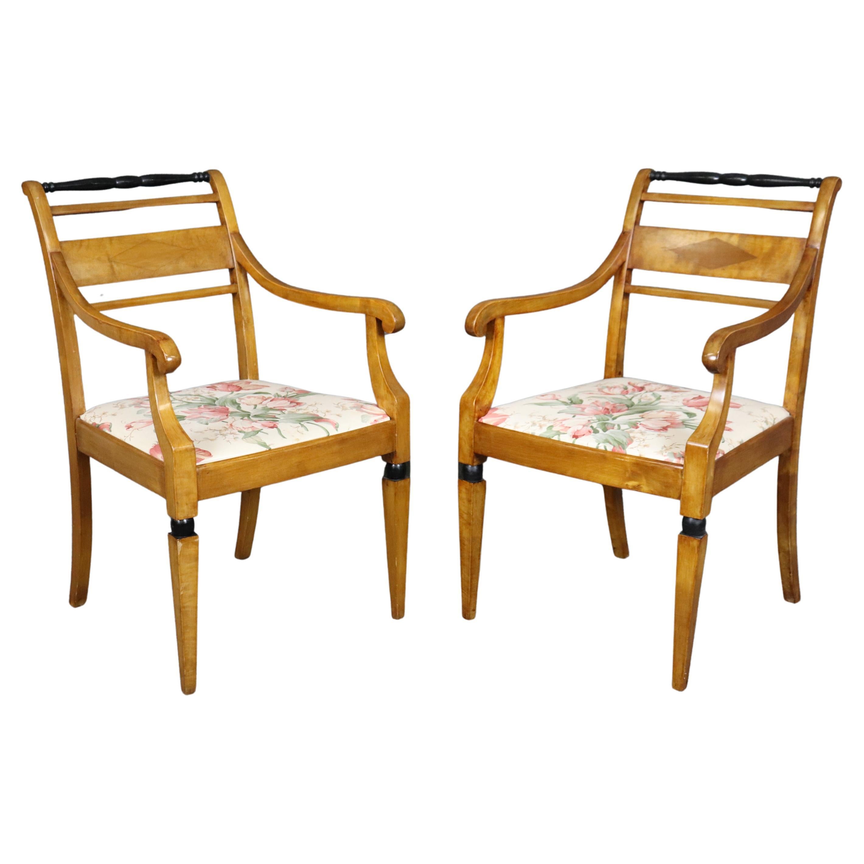 Gorgeous Pair Biedermeier Style Ebonized Birch Armchairs  For Sale