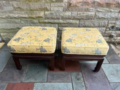 Gorgeous Pair Chinoiserie Rosewood Ottoman Stool Mid-Century
