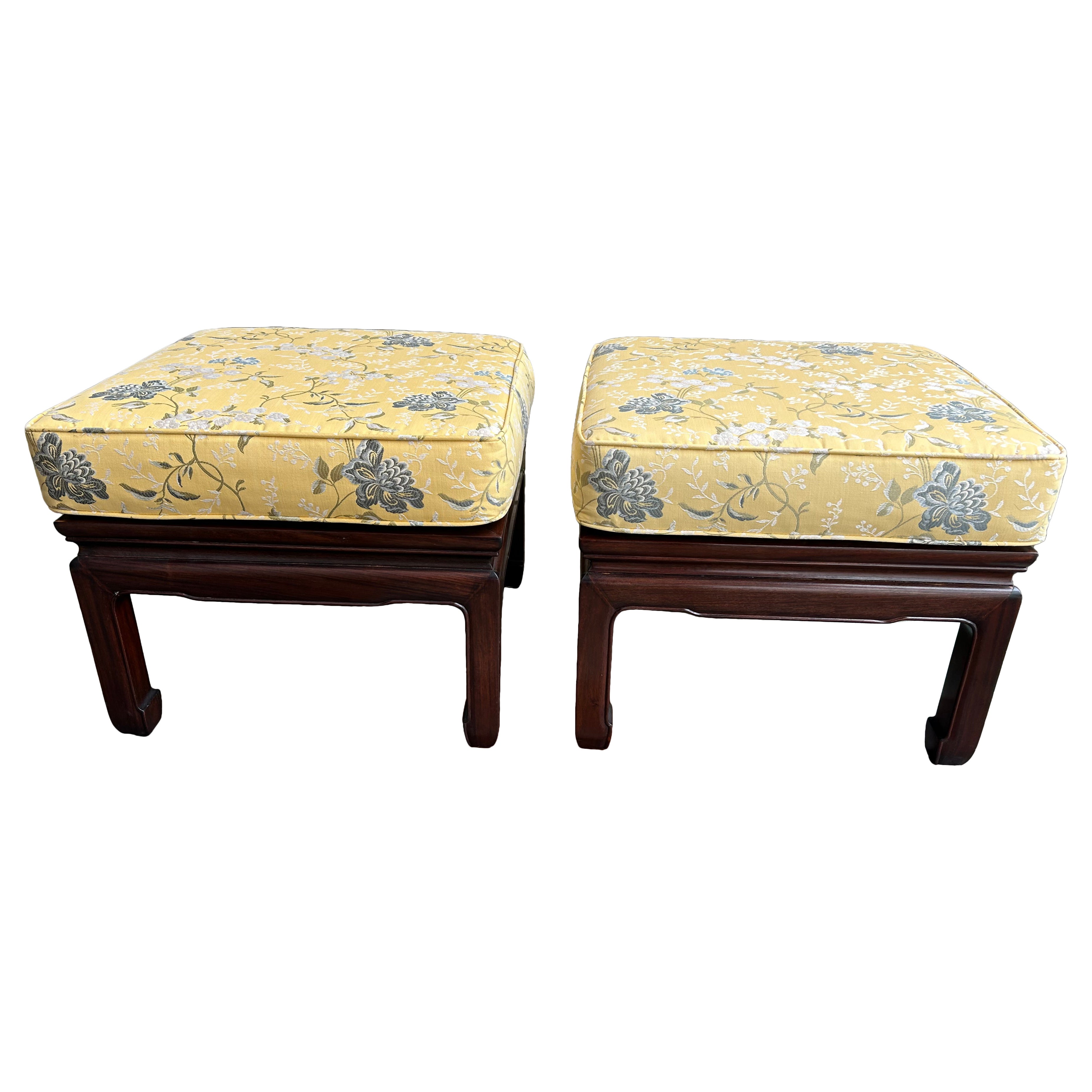 Gorgeous Pair Chinoiserie Rosewood Ottoman Stool Mid-Century For Sale