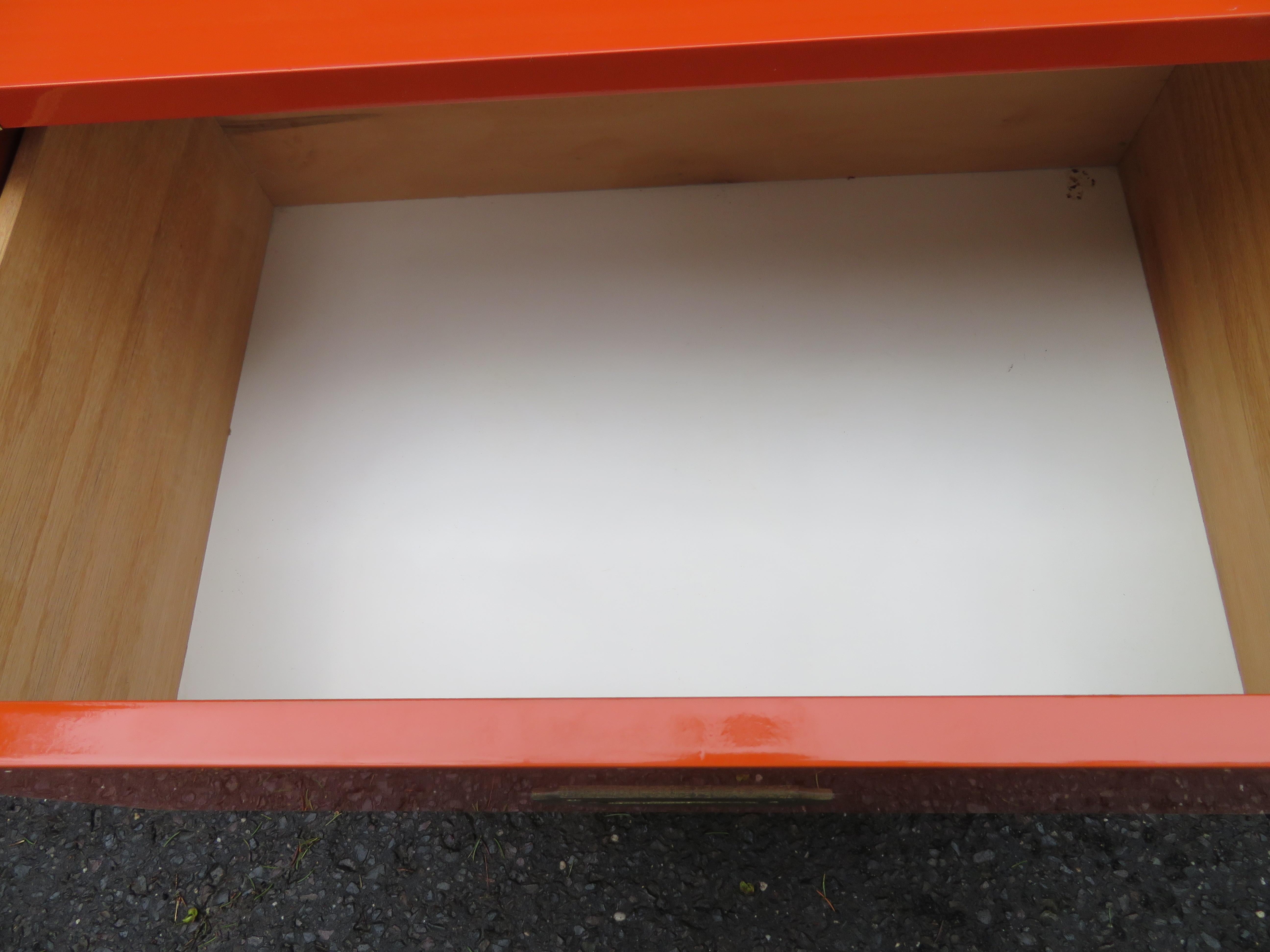 Gorgeous Pair Gloss Orange Lacquer Campaign Chest Night Stand Dixie Campaigner 2