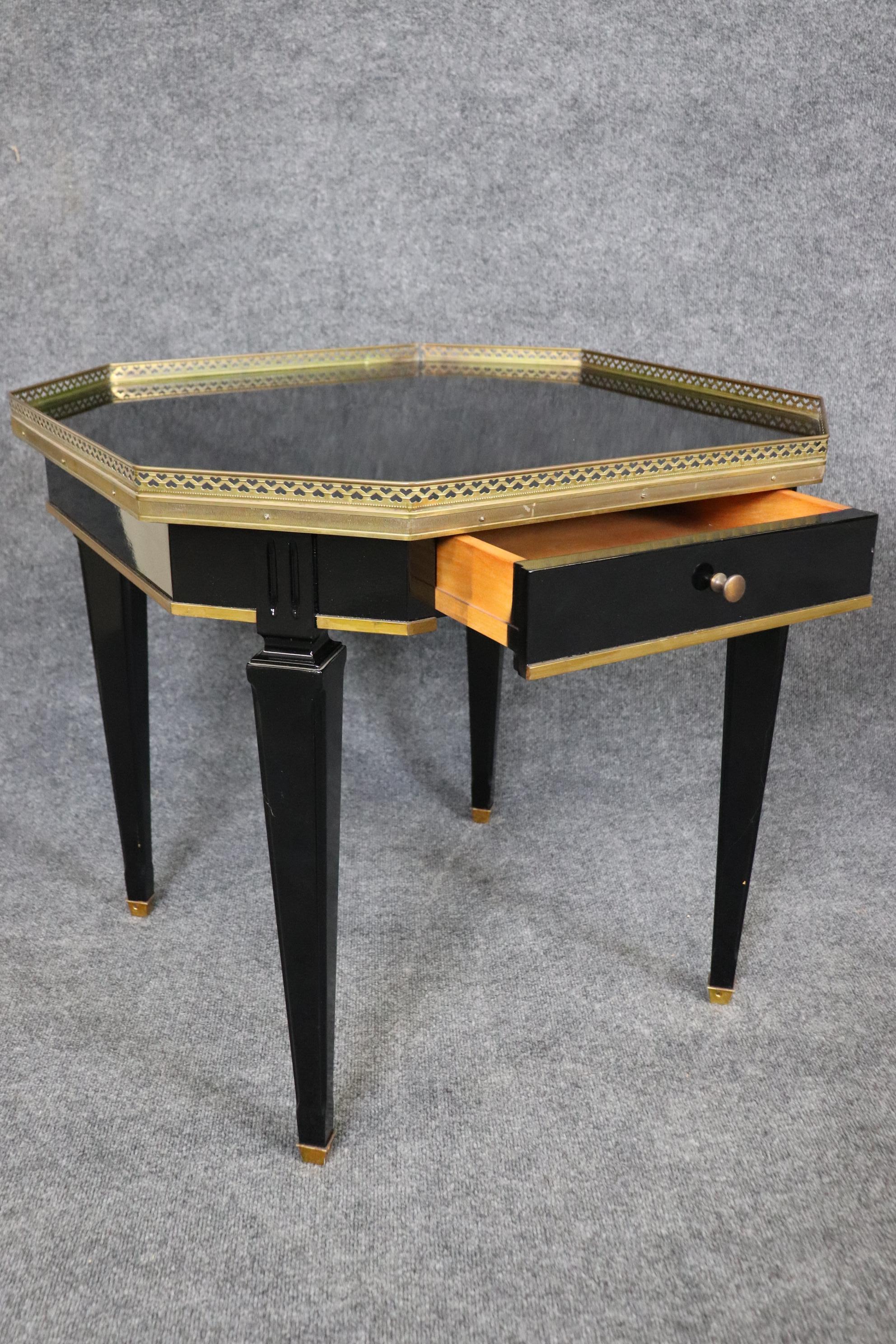 Mid-20th Century Gorgeous Pair Maison Jansen Style Directoire Octagonal Black Laquer End Tables
