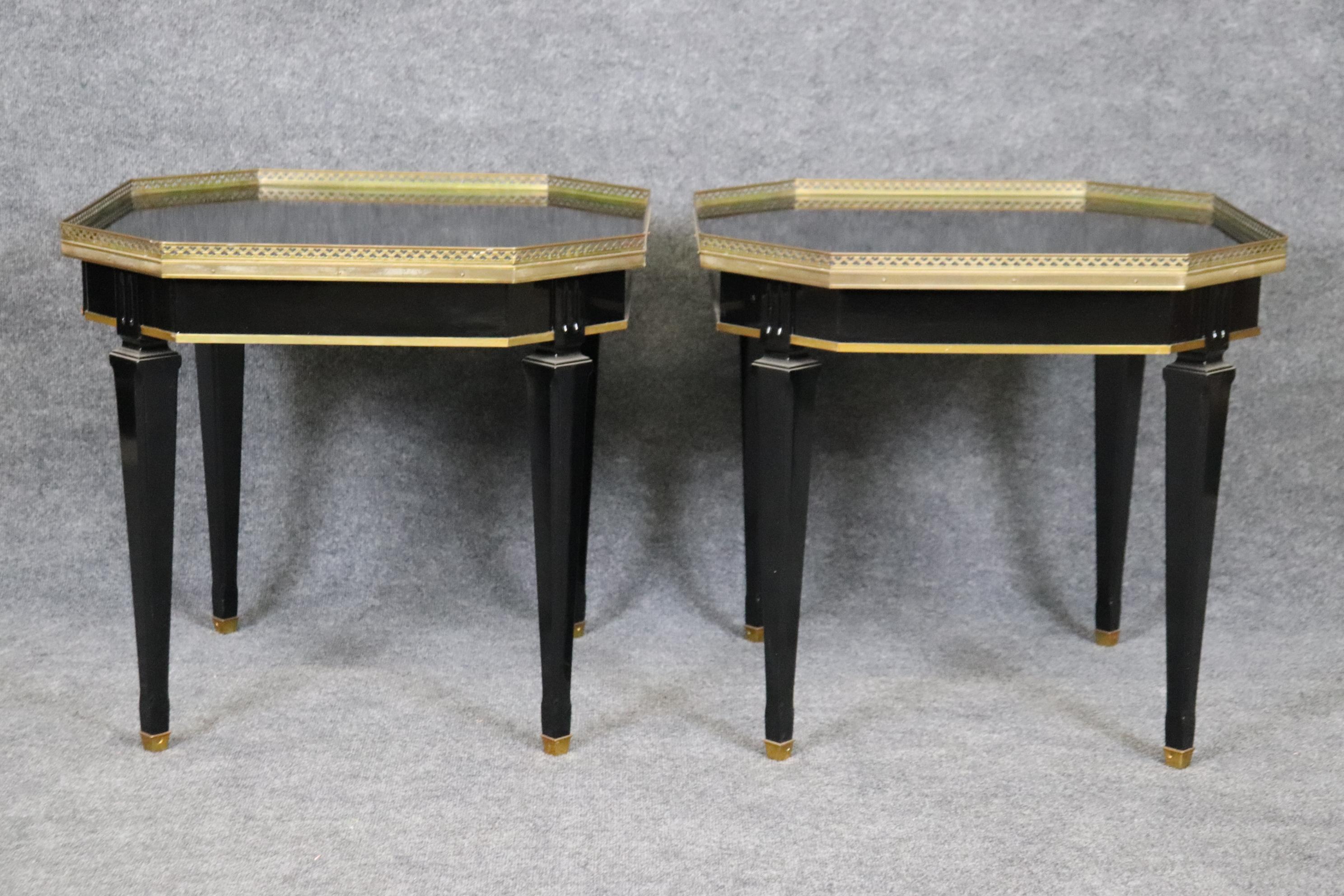 Gorgeous Pair Maison Jansen Style Directoire Octagonal Black Laquer End Tables 1