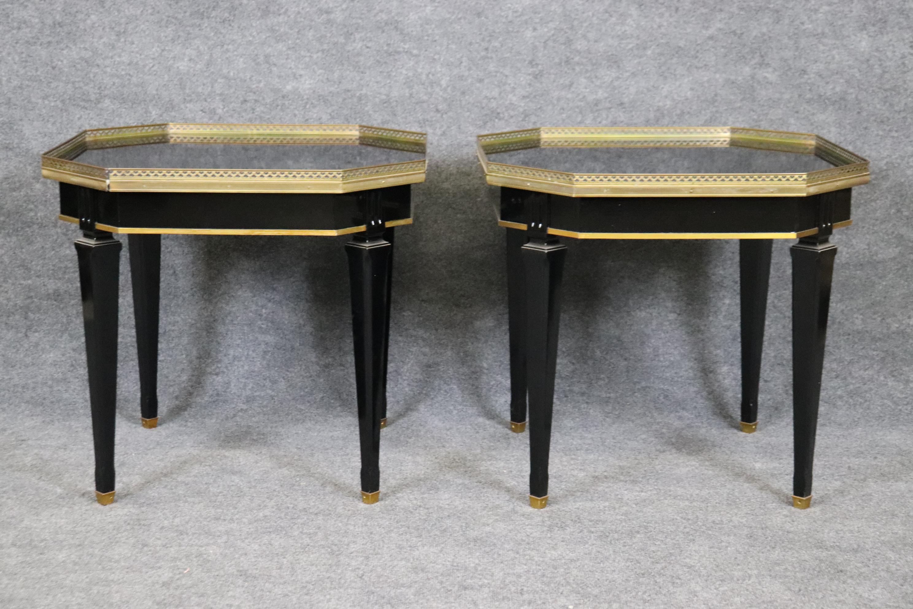 Gorgeous Pair Maison Jansen Style Directoire Octagonal Black Laquer End Tables 2