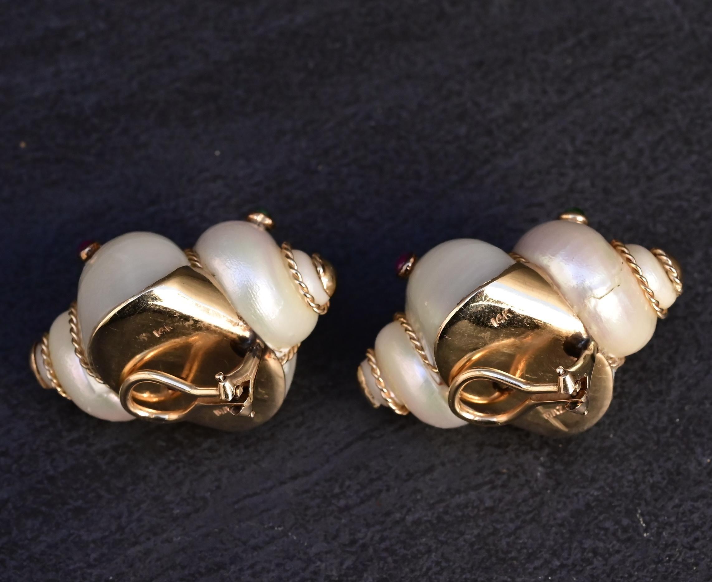 De las mujeres Precioso Par De Pendientes De Concha Marina Maz 14K
