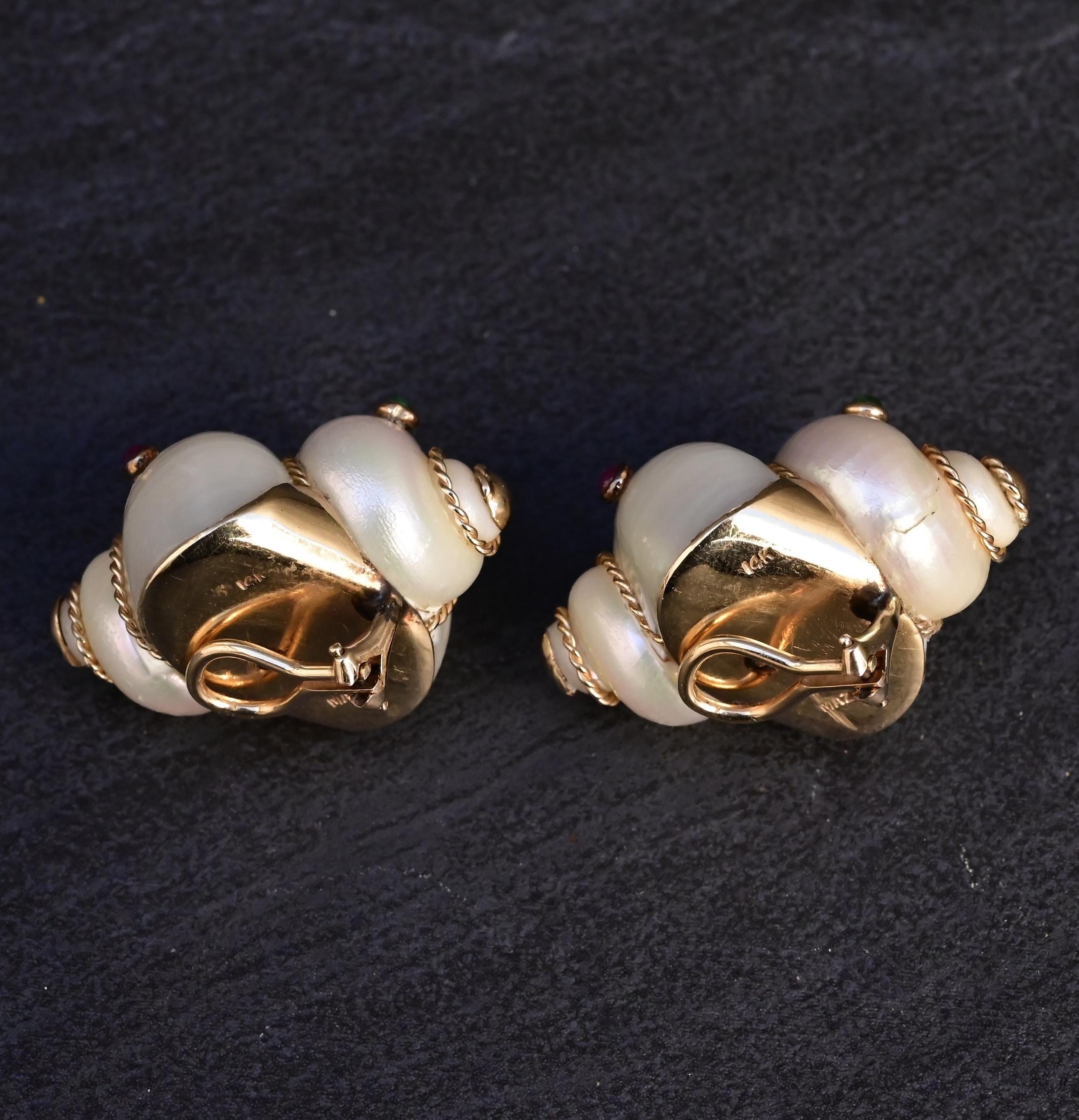 Precioso Par De Pendientes De Concha Marina Maz 14K 2