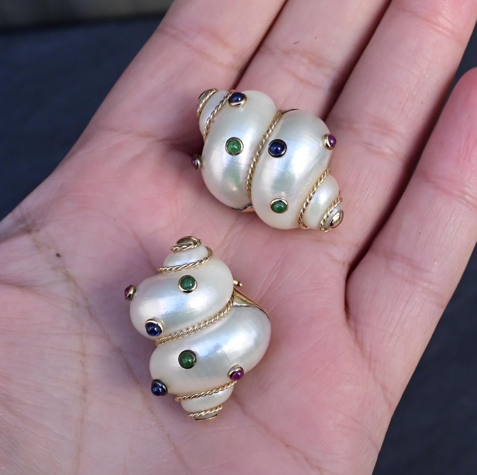 Precioso Par De Pendientes De Concha Marina Maz 14K 3