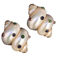 Precioso Par De Pendientes De Concha Marina Maz 14K