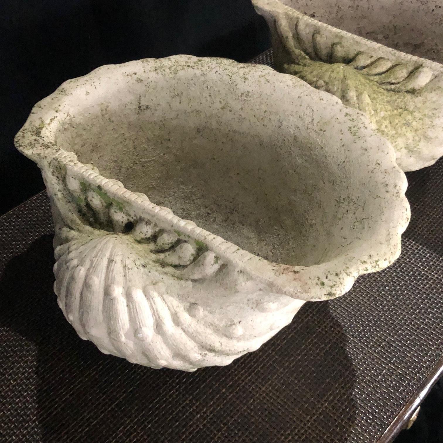 Cement Gorgeous Pair of 1930s Sea Shell Garden Planters