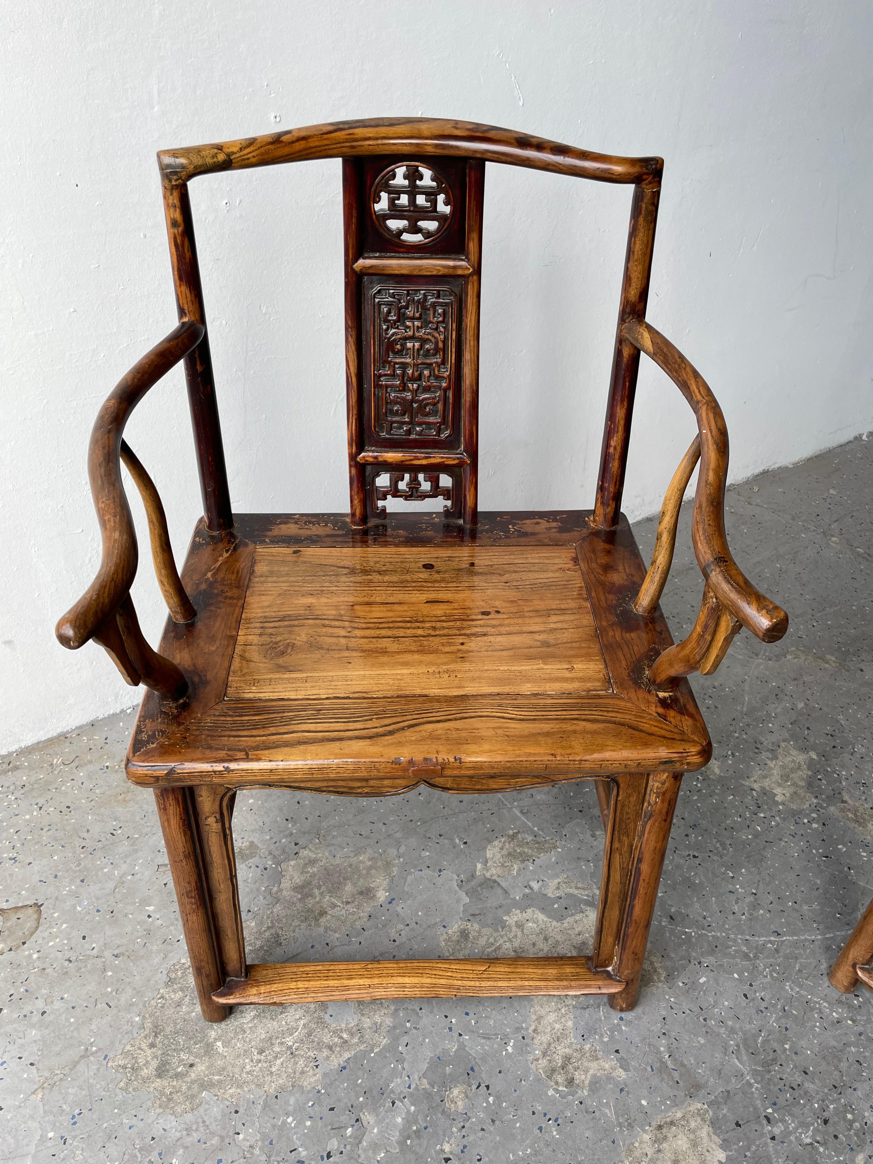 Hand-Carved Gorgeous Pair of 19th, '1800's' Century Chinese Hardwood Arm Chairs For Sale