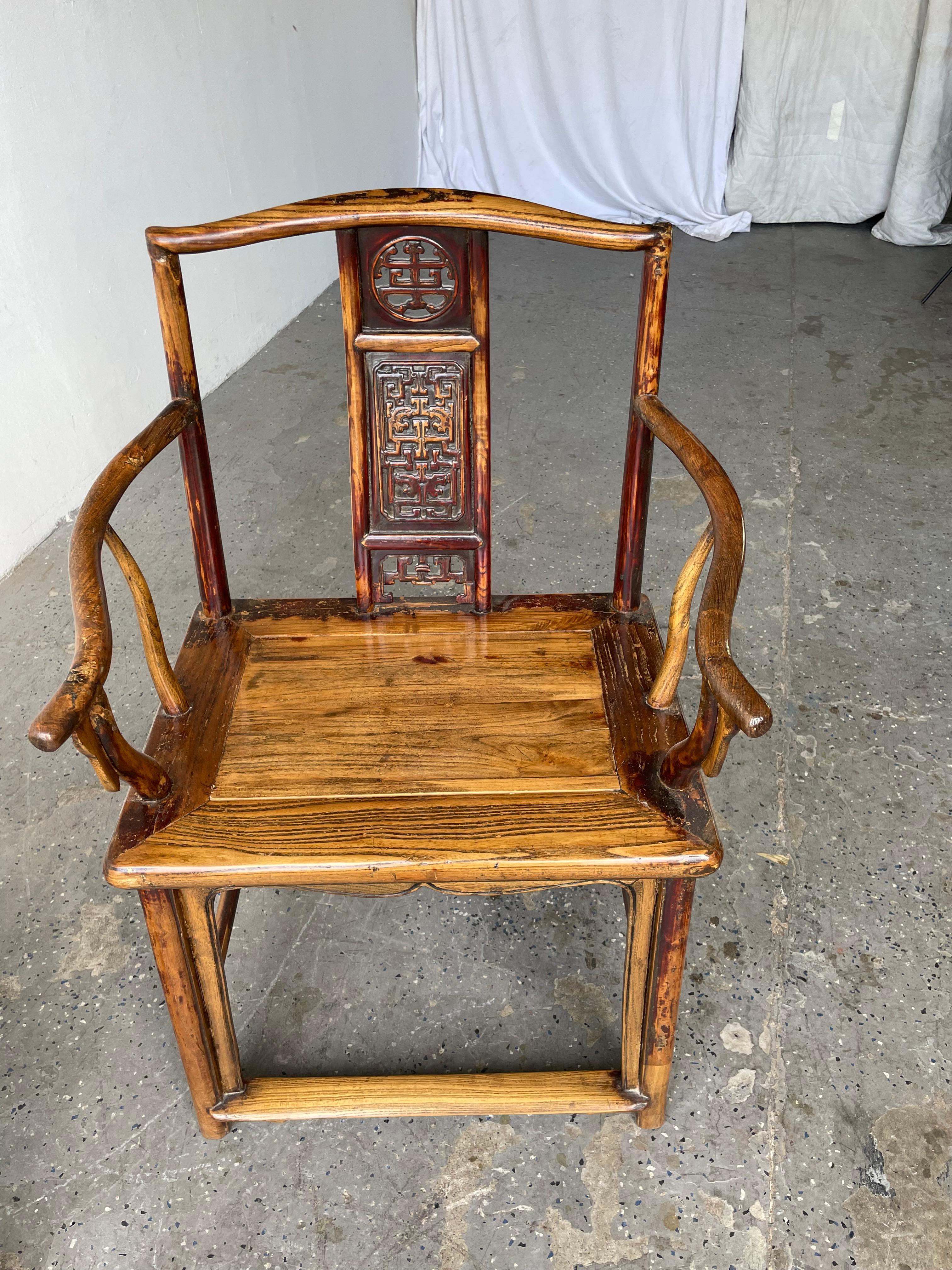 Gorgeous Pair of 19th, '1800's' Century Chinese Hardwood Arm Chairs In Fair Condition For Sale In Las Vegas, NV