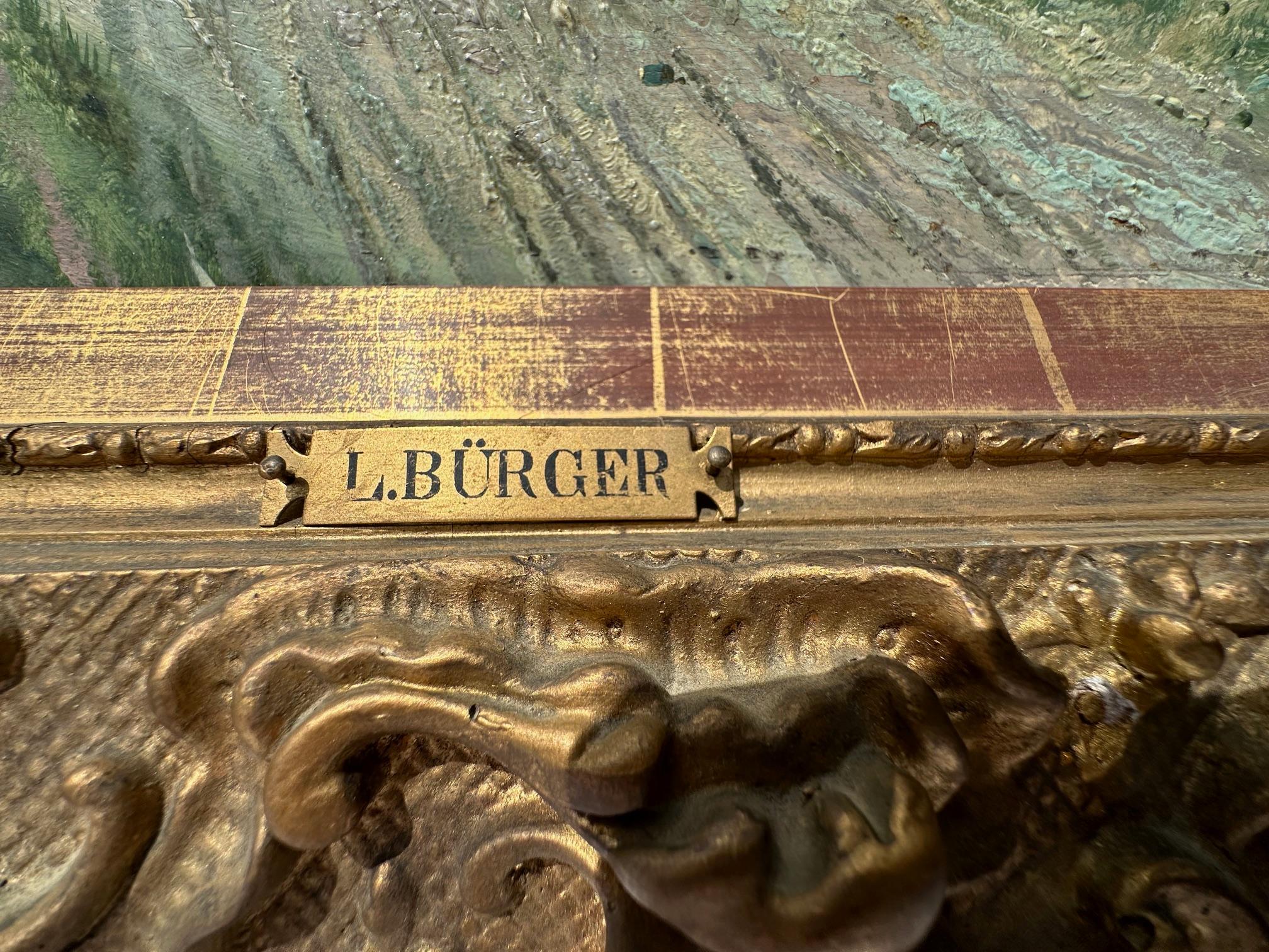 Coppia di antichi paesaggi rurali figurati austriaci, olio su tavola, firmati L. Burger con targhetta sulla cornice.
Fine del XIX secolo
Le cornici dorate sono incredibili ma molto fragili e necessitano di riparazioni

