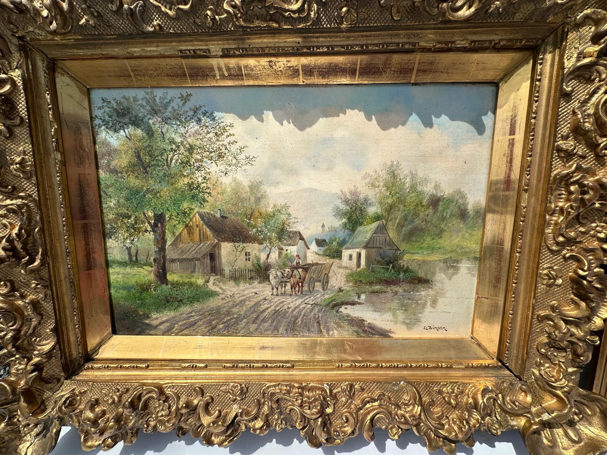 Splendida coppia di dipinti antichi austriaci di L. Burger in vendita 1