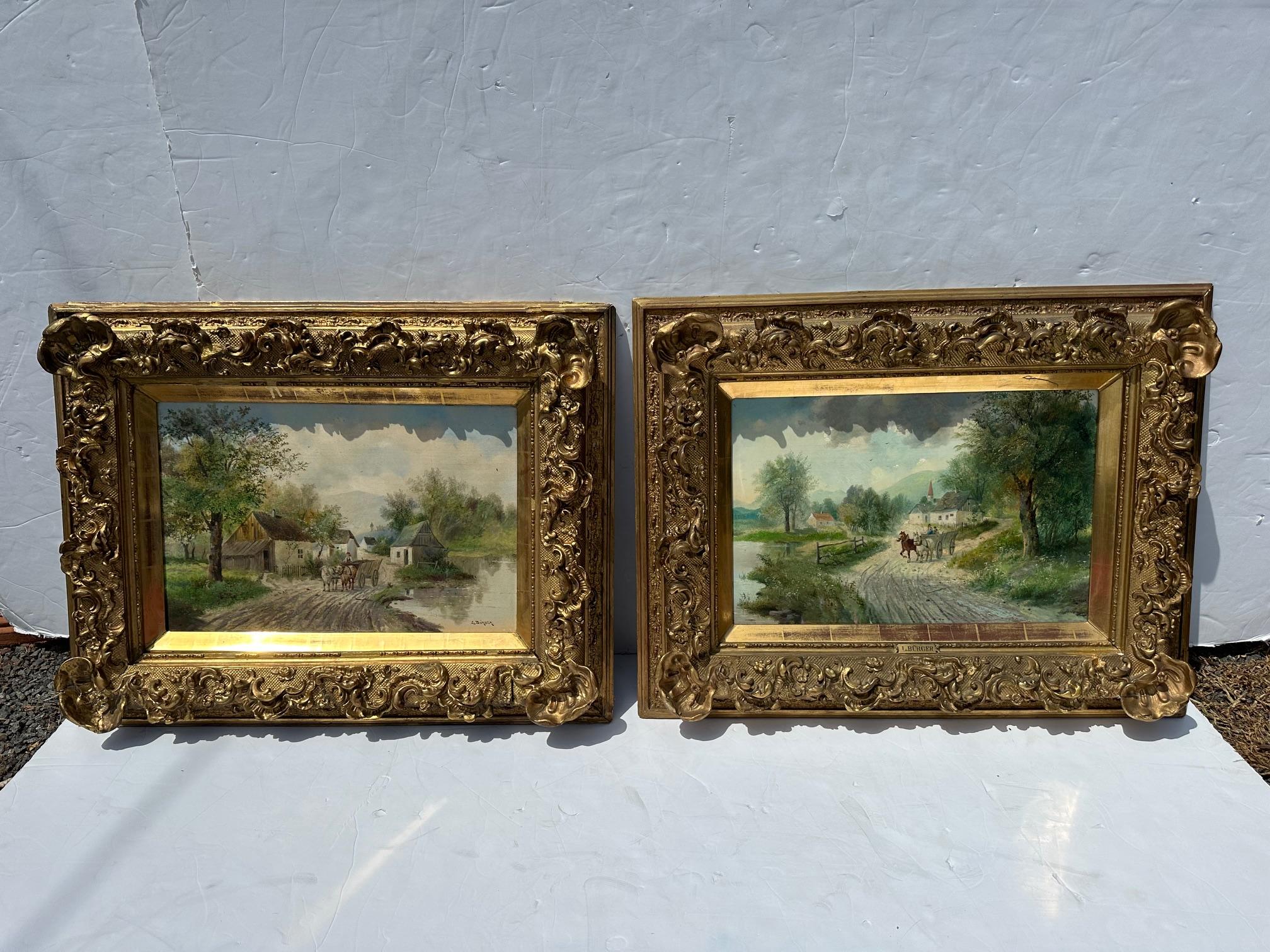 Splendida coppia di dipinti antichi austriaci di L. Burger in vendita 3