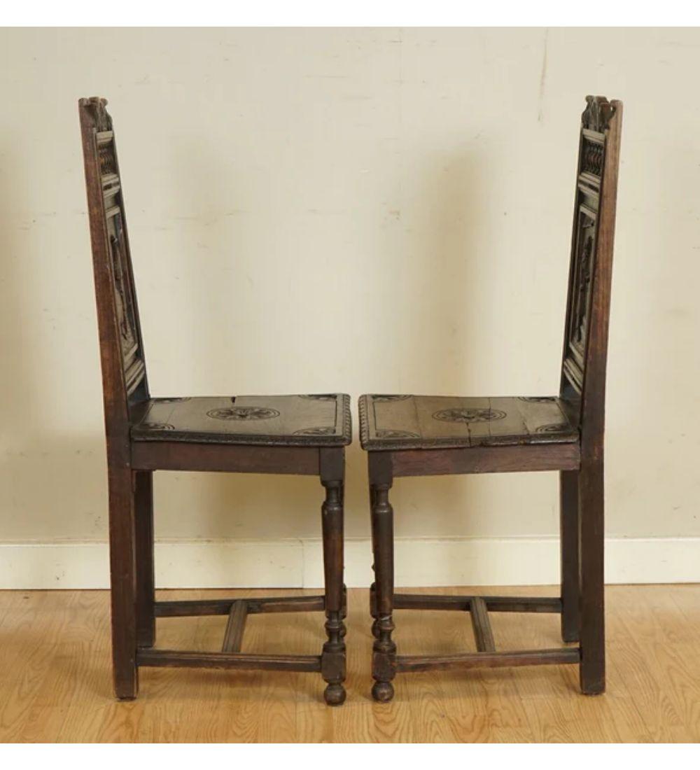 Gorgeous Pair Of Antique Circa 1920 Hand Carved Oak Brittany Chairs  For Sale 5