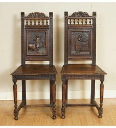 Gorgeous Pair Of Antique Circa 1920 Hand Carved Oak Brittany Chairs