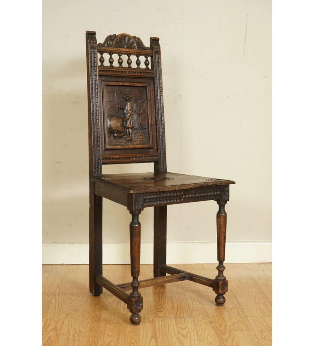 19th Century Gorgeous Pair Of Antique Circa 1920 Hand Carved Oak Brittany Chairs  For Sale