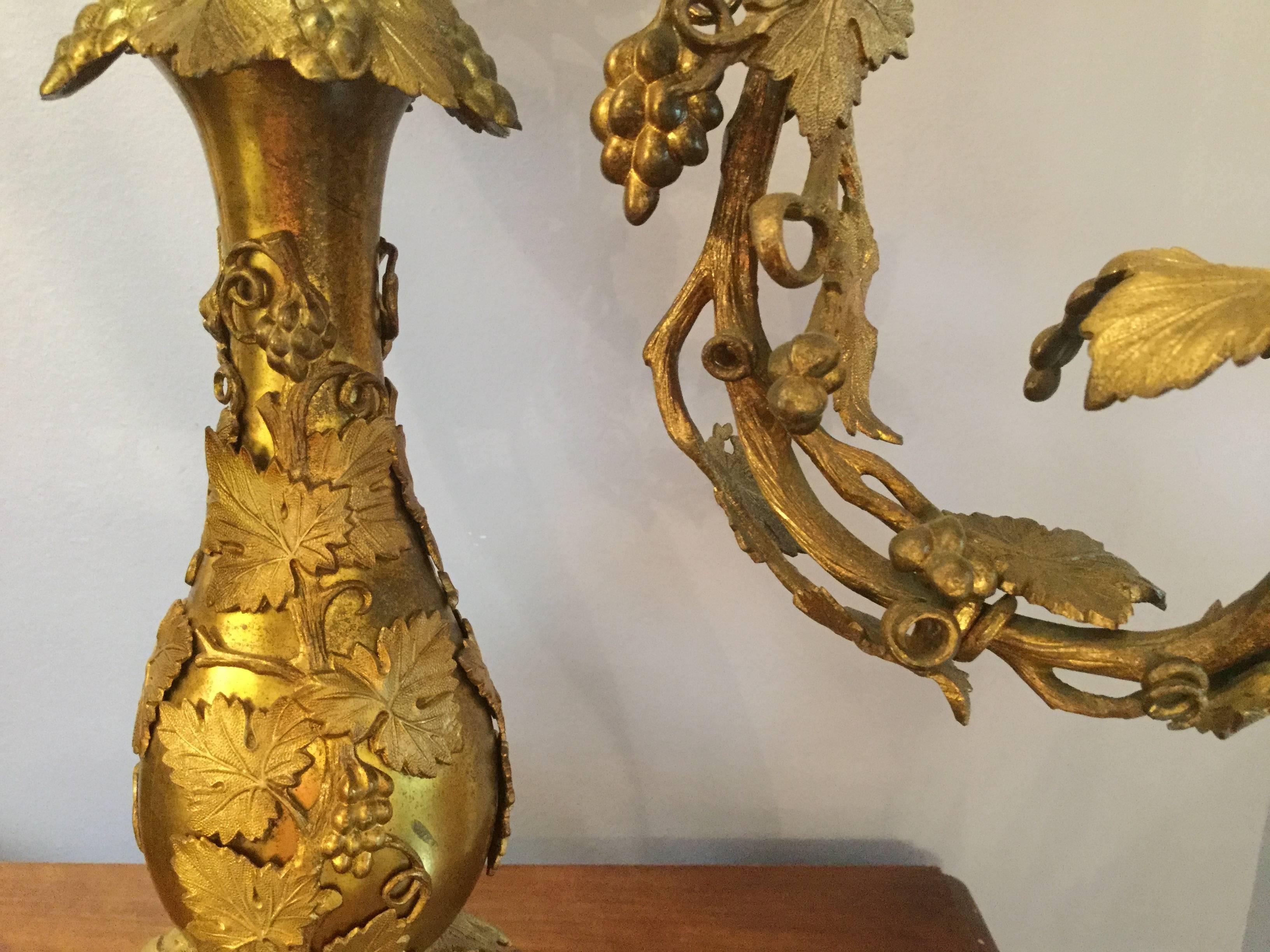 Gorgeous Pair of Antique French Bronze Lamps In Excellent Condition In Hopewell, NJ