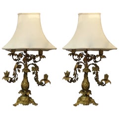 Gorgeous Pair of Antique French Bronze Lamps
