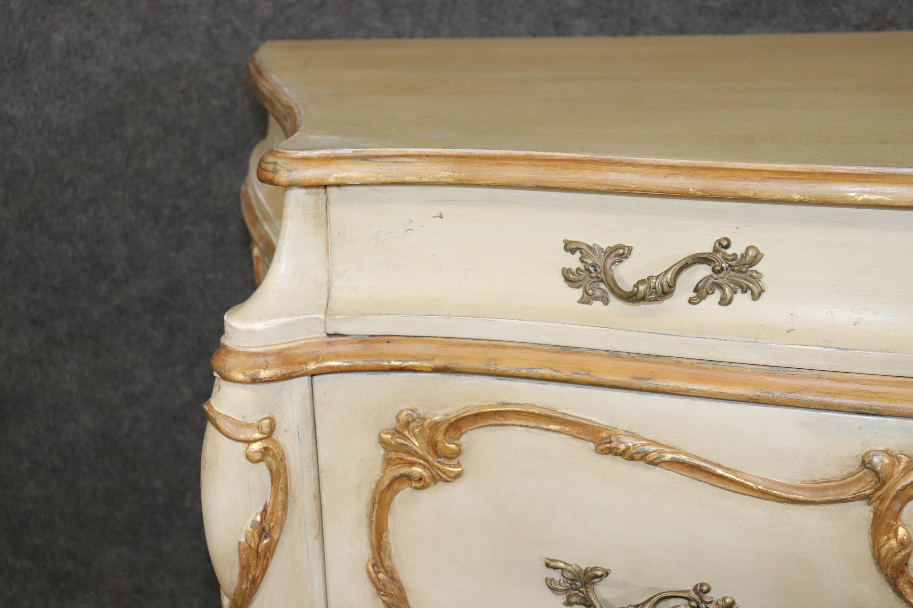 Gorgeous Pair of Antique White and Gold Paint Decorated Commodes 9