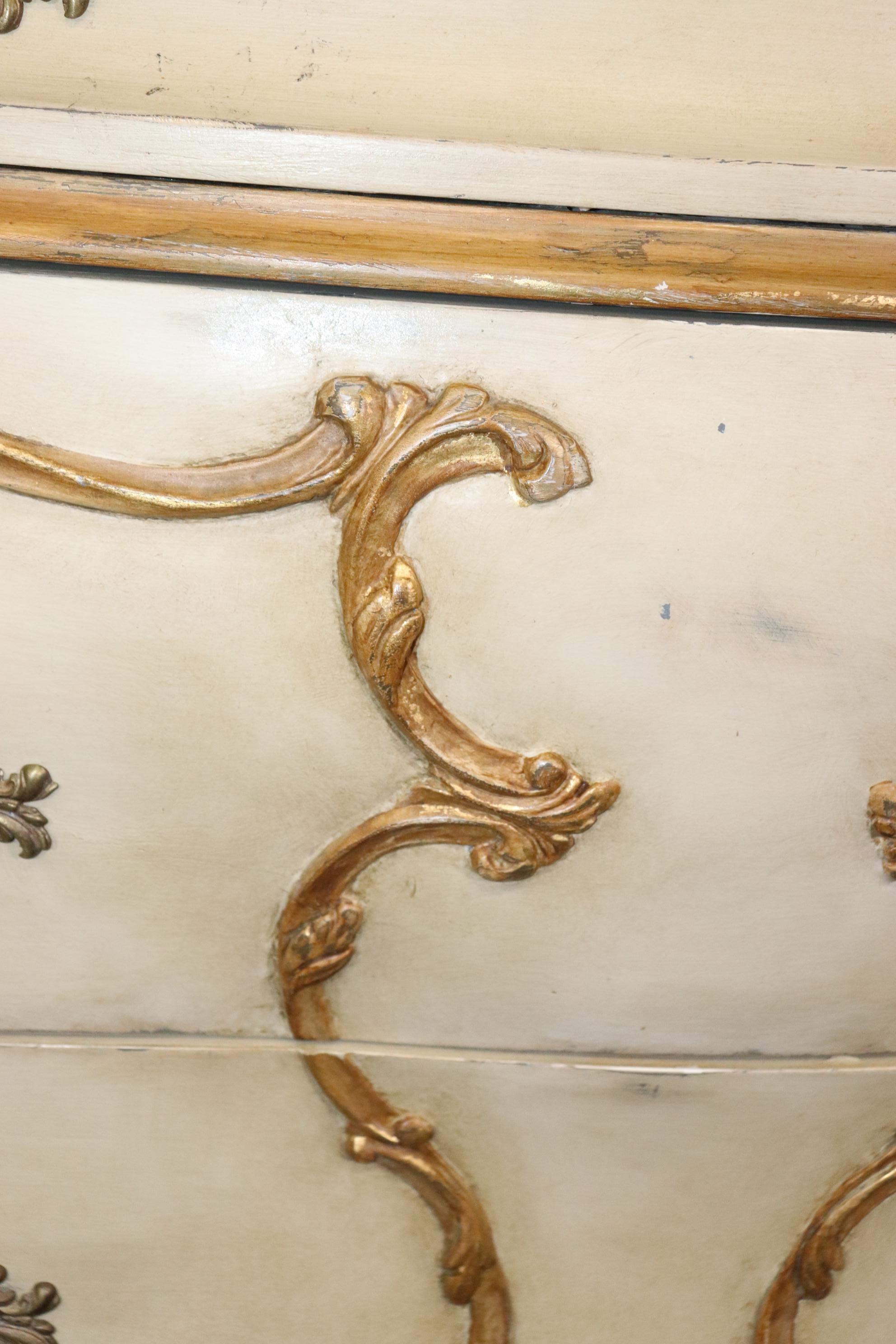 Gorgeous Pair of Antique White and Gold Paint Decorated Commodes 10