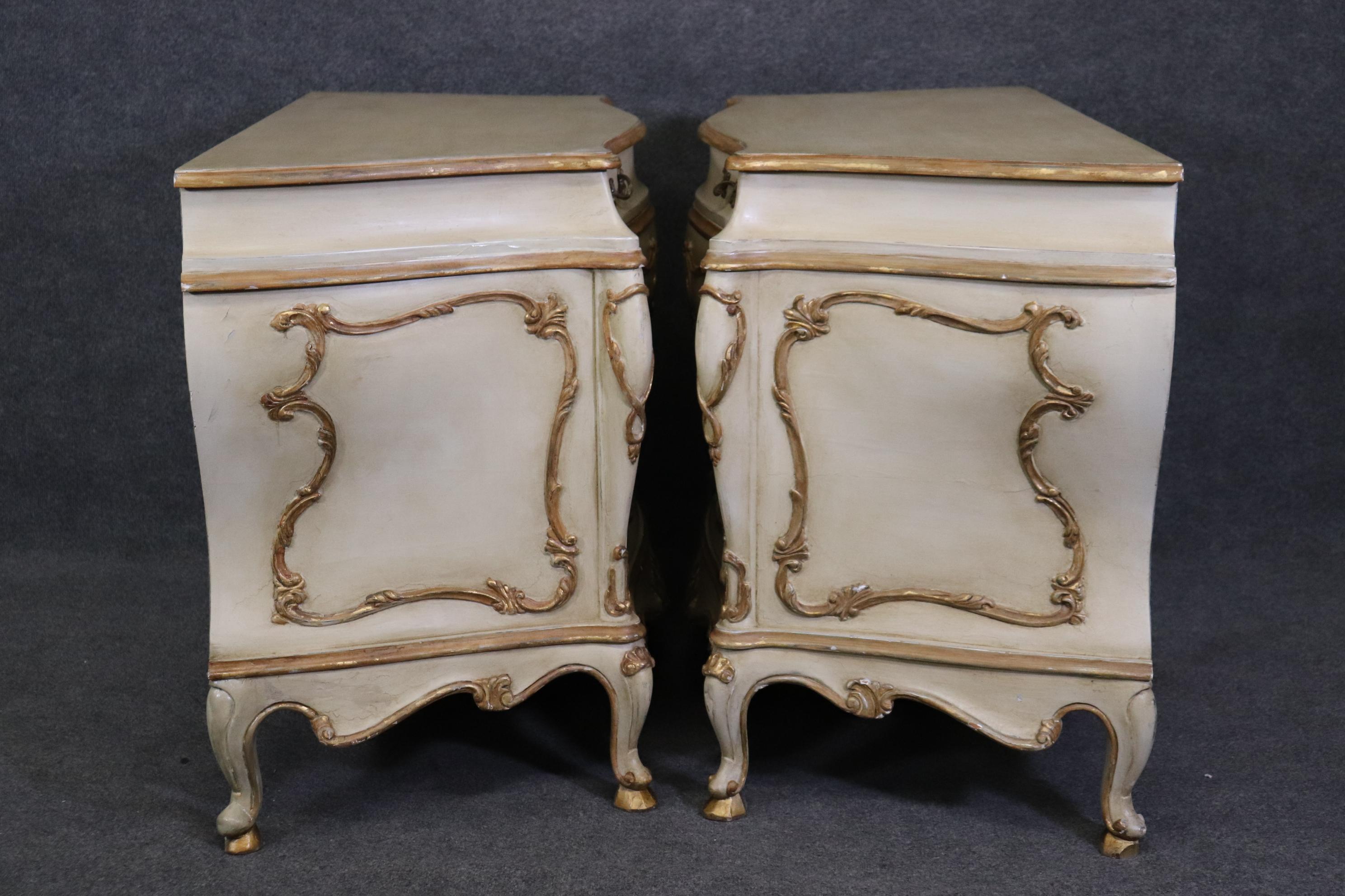 Rococo Revival Gorgeous Pair of Antique White and Gold Paint Decorated Commodes