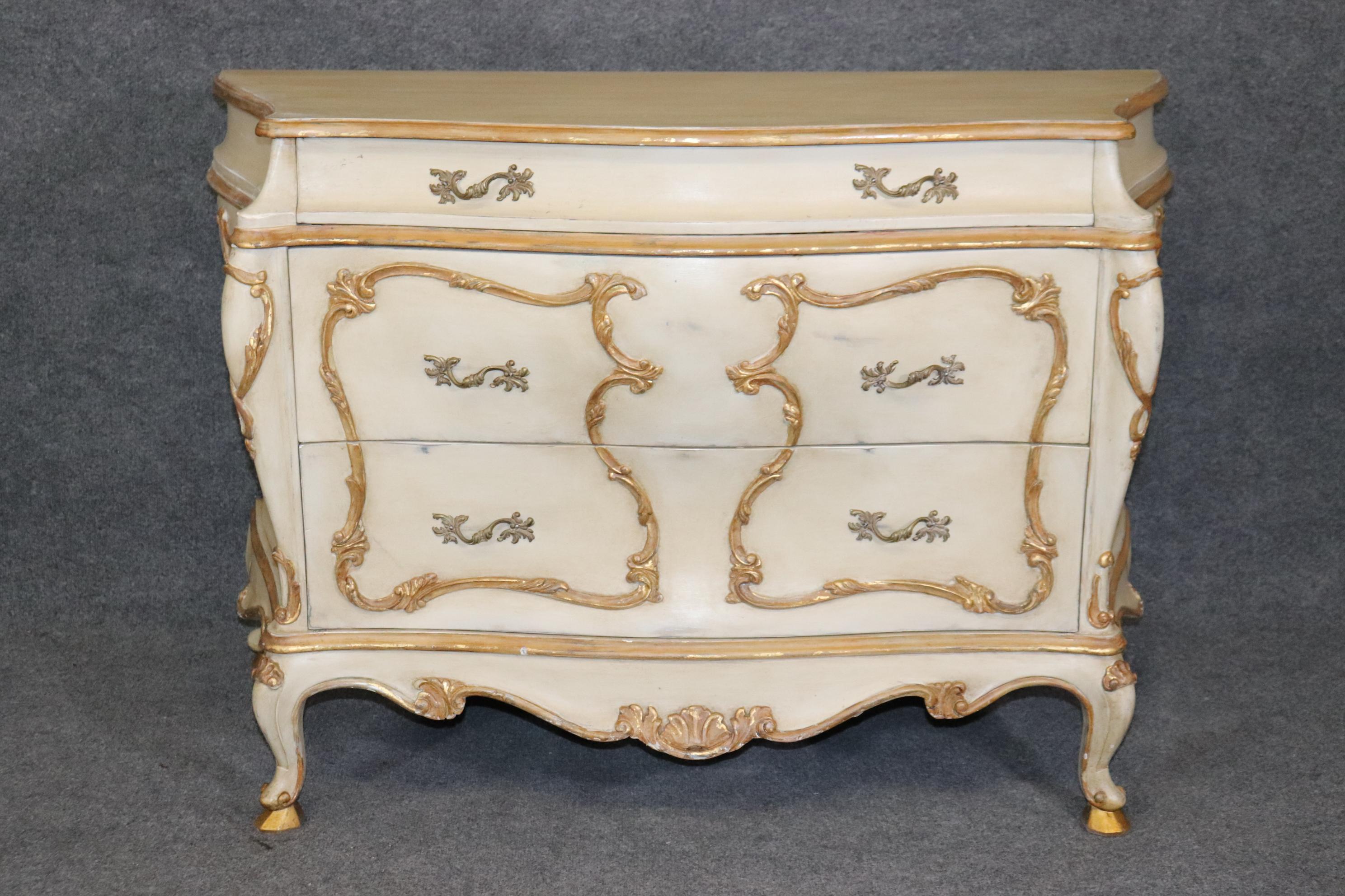 Mid-20th Century Gorgeous Pair of Antique White and Gold Paint Decorated Commodes