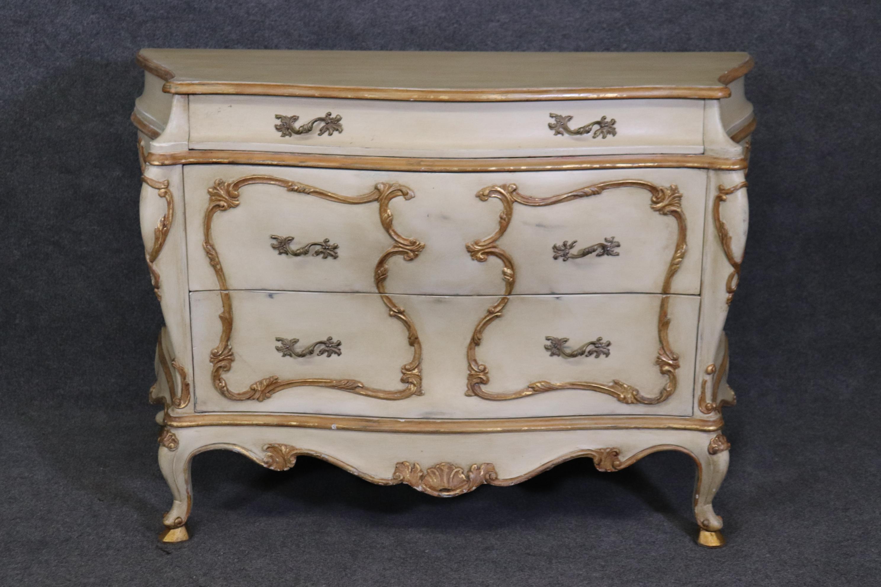 Walnut Gorgeous Pair of Antique White and Gold Paint Decorated Commodes