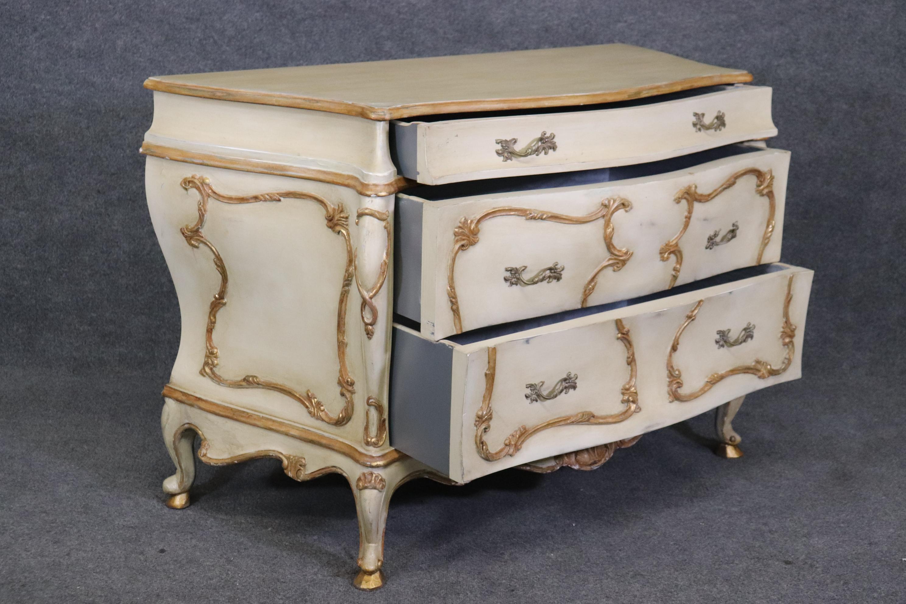 Gorgeous Pair of Antique White and Gold Paint Decorated Commodes 1