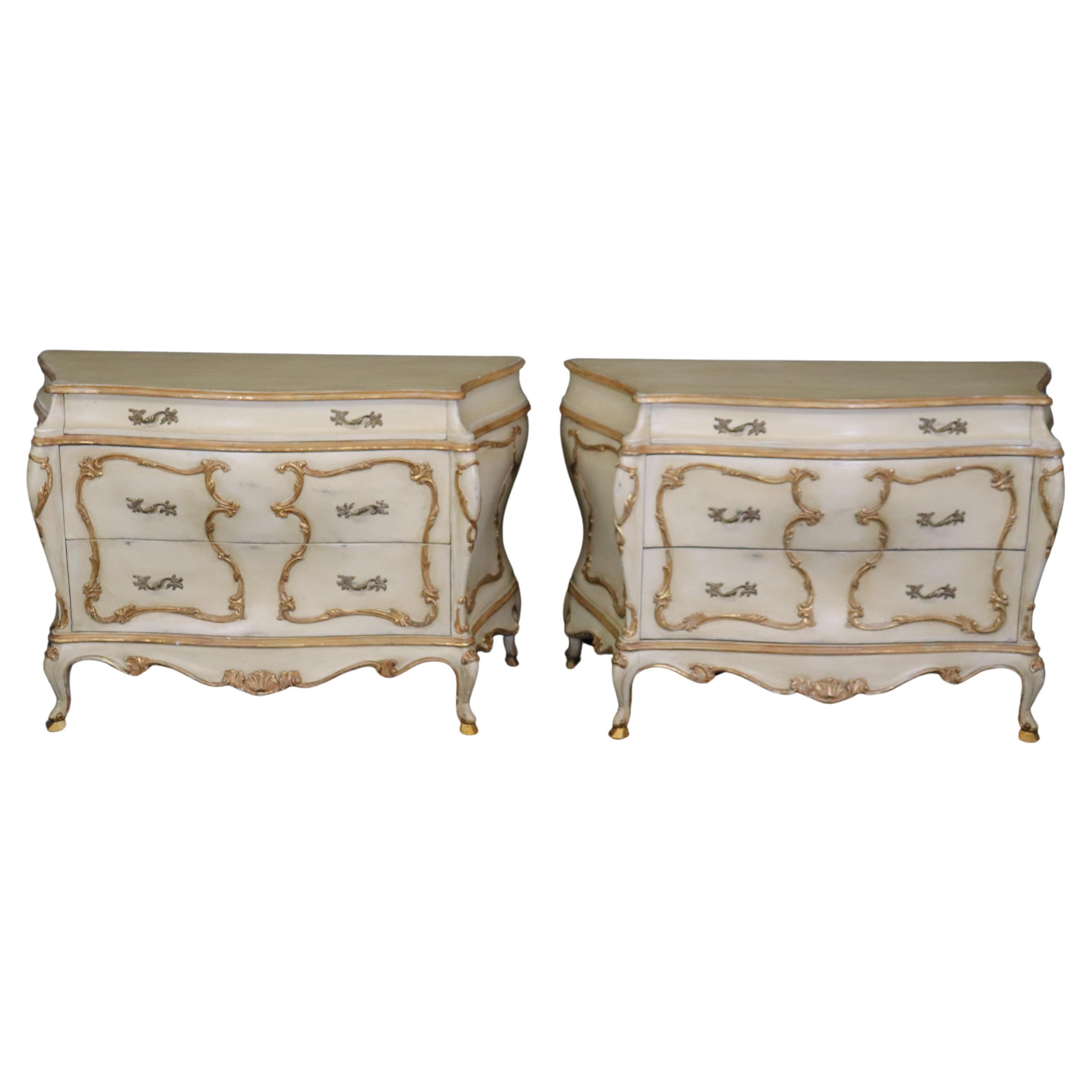 Gorgeous Pair of Antique White and Gold Paint Decorated Commodes