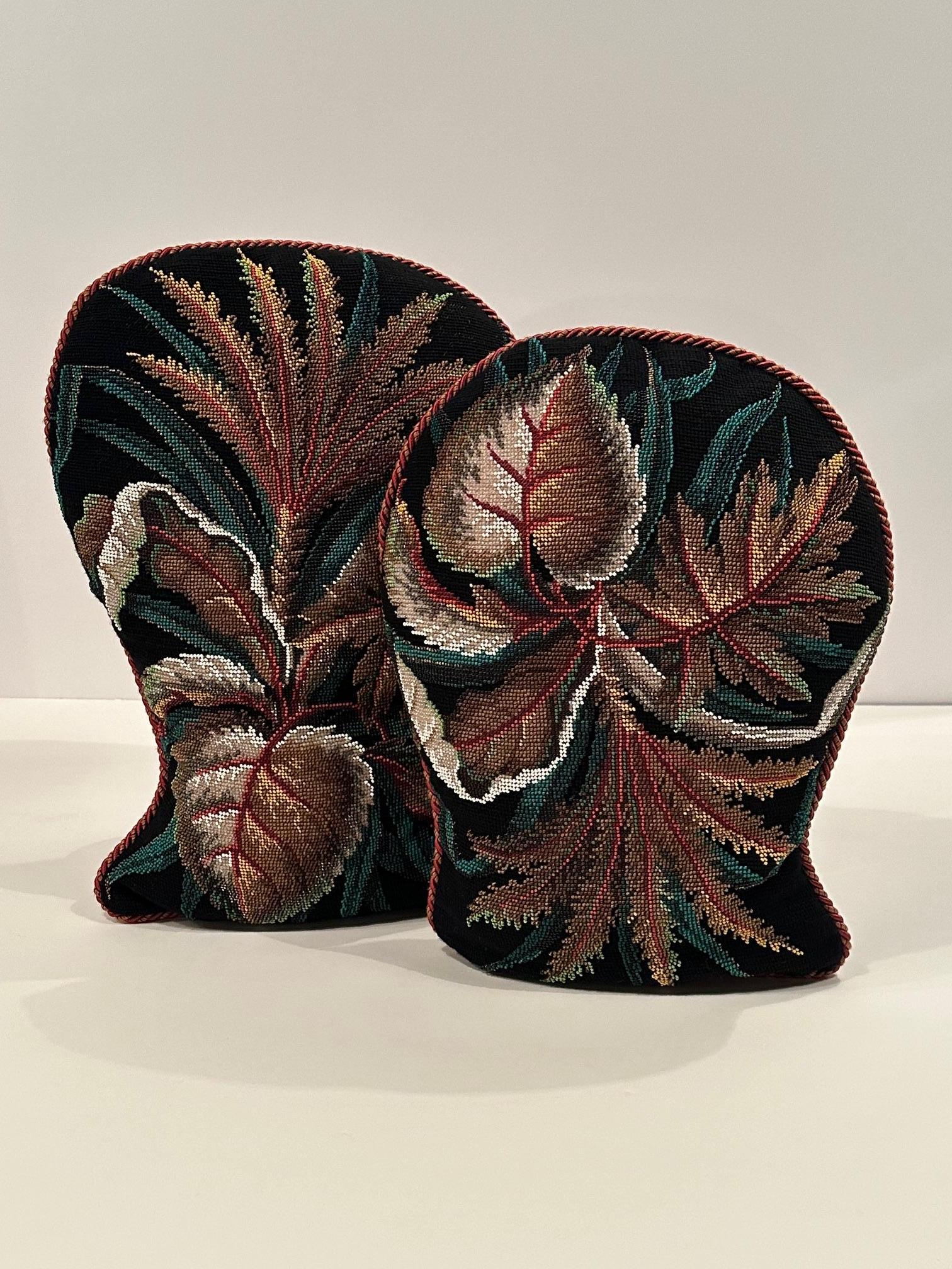 Unusual and beautiful custom pillows incorporating Victorian beadwork  with exquisite hand work.
Larger pillow 19 x 13 x 3
Smaller 17 x 13 x 3