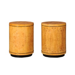 Splendida coppia di armadietti a cilindro in legno d'ulivo Bookmatch di Henredon, circa 1980