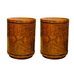 Magnifique paire de meubles de rangement cylindriques en bois d'olivier assortis par Henredon, vers 1980