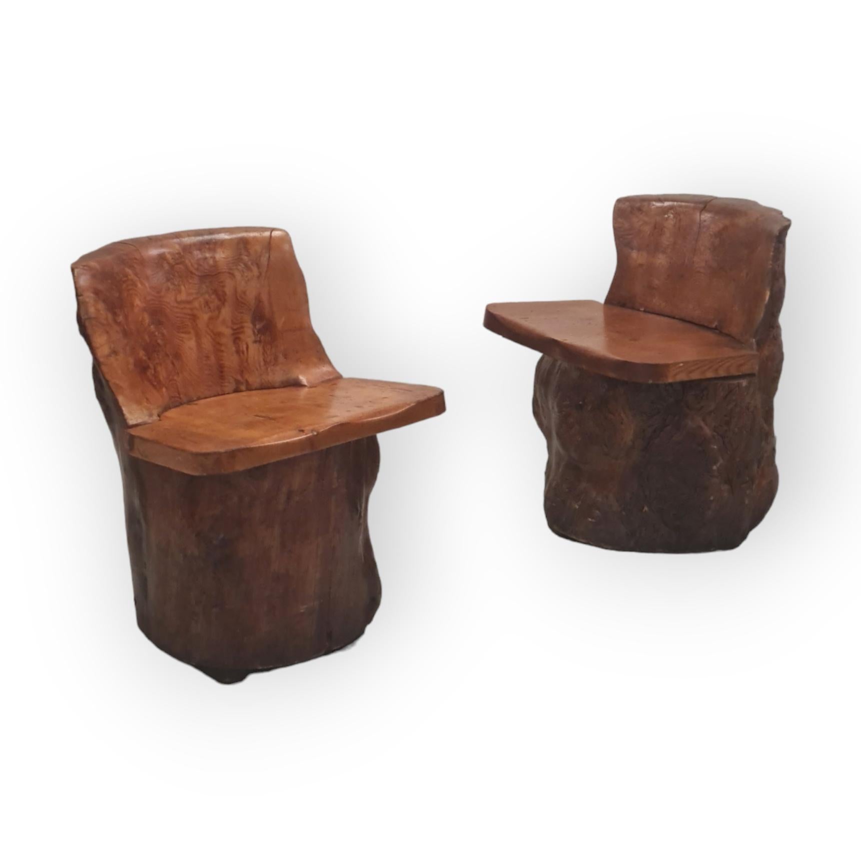 Gorgeous Pair of Carved Finnish Tree Trunk Chairs