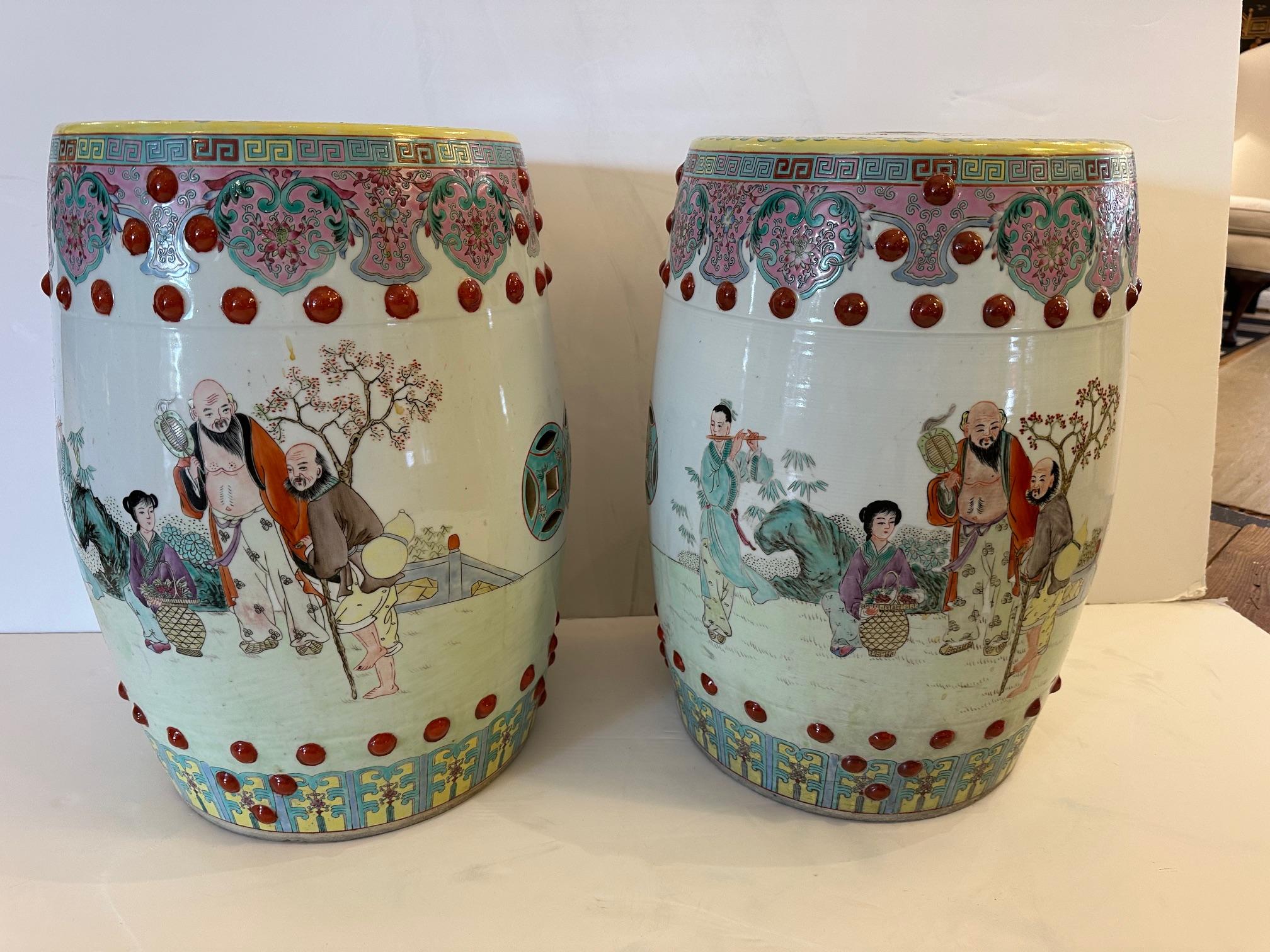 Gorgeous Pair of Chinese Garden Seat End Tables im Angebot 3