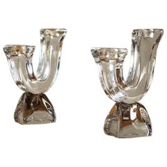 Gorgeous Pair of Crystal Candlesticks by Daum, France, 1960s